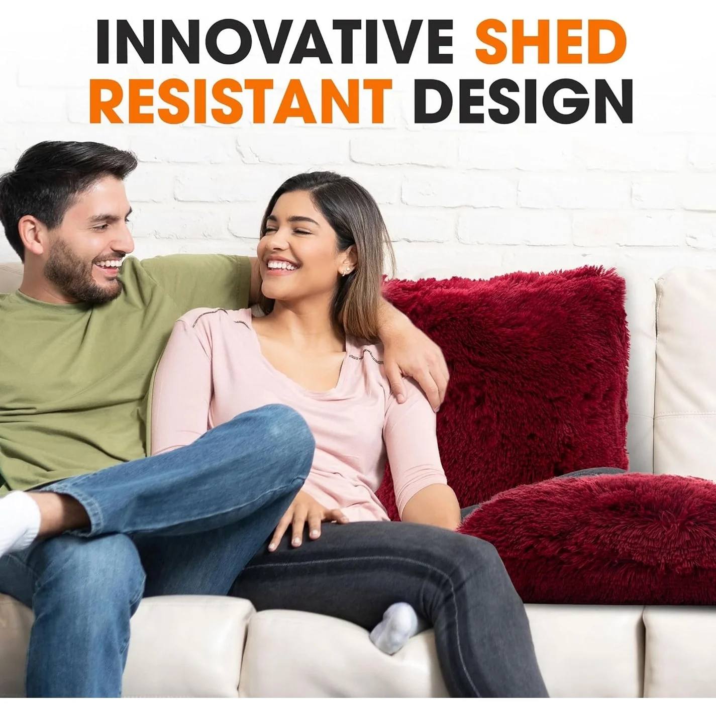 Cheer Collection Shaggy Long Hair Throw Pillows (Set of 2)