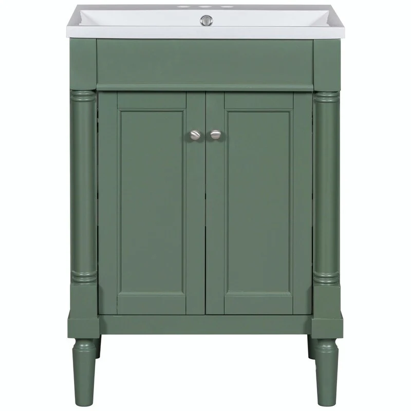 24'' Bathroom Vanity with Top Sink: Modern 2-Tier Storage Cabinet, Single Sink, Large Shelves