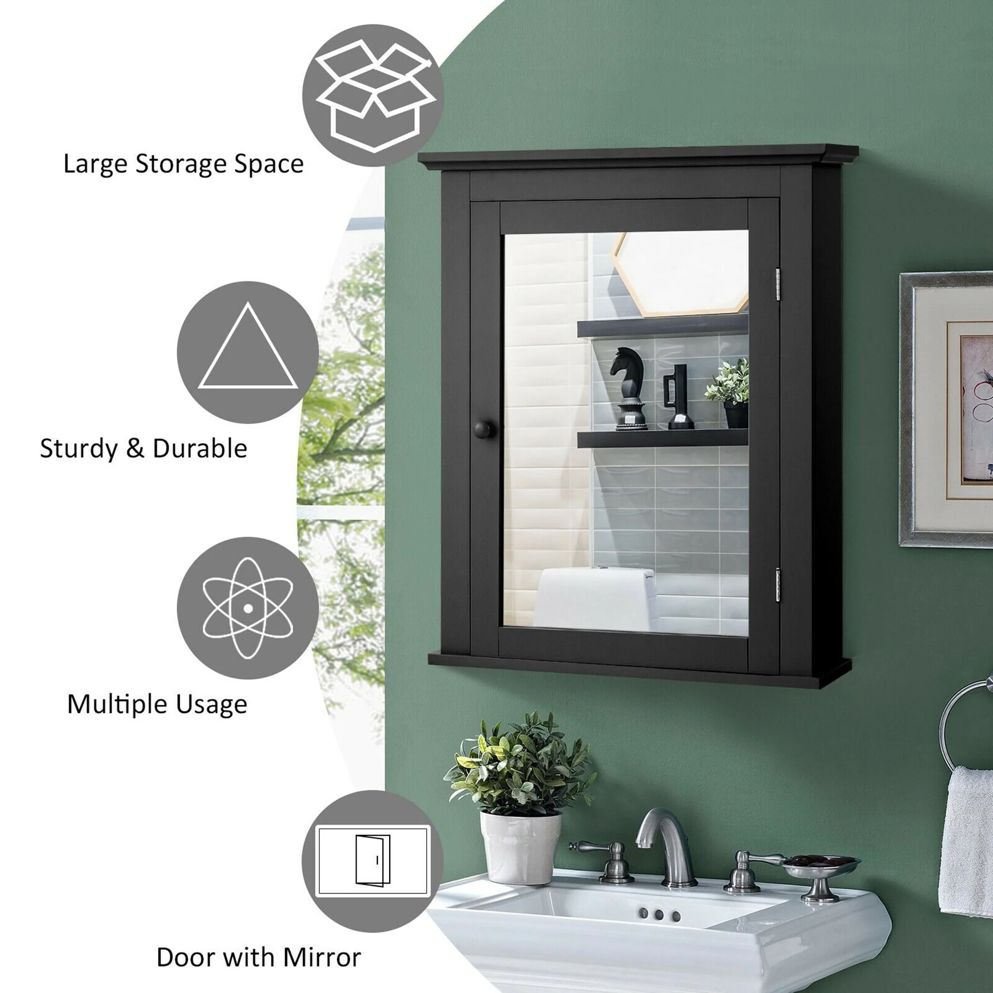 Gymax Bathroom Mirror Cabinet Wall Mounted Adjustable Shelf Medicine - See Details