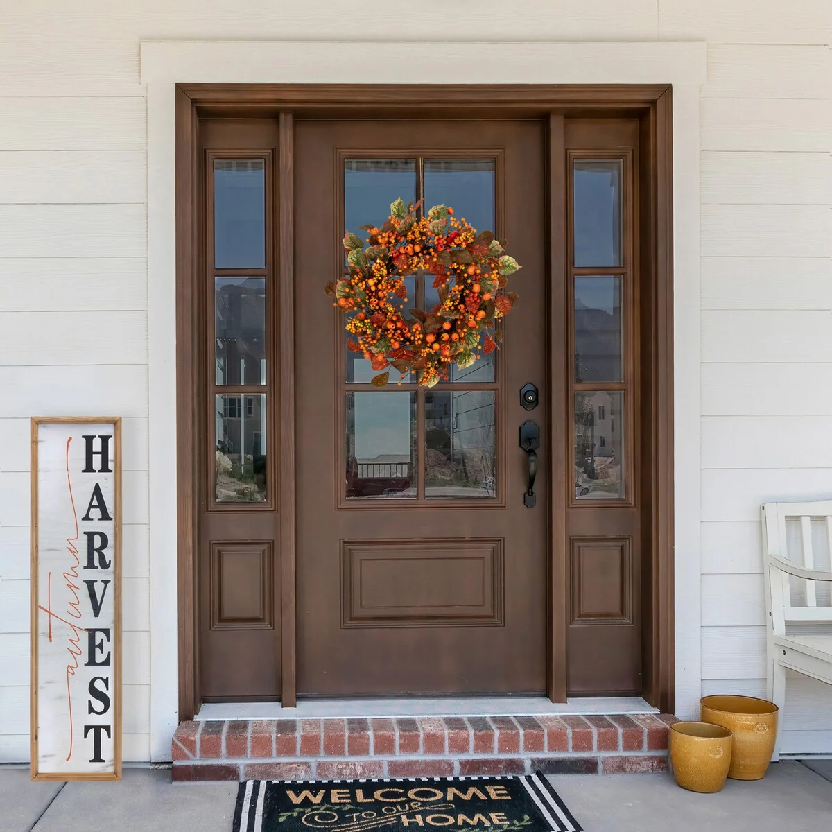 Berries and Pumpkins Artificial Fall Harvest Wreath - 24
