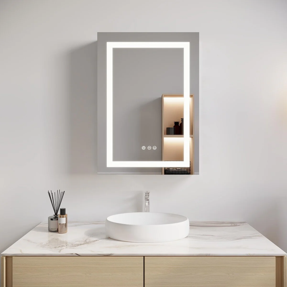 Bathroom Medicine Cabinet with Mirror Wall Mounted LED Bathroom Mirror Cabinet with Lights, Anti-Fog,Storage Shelves