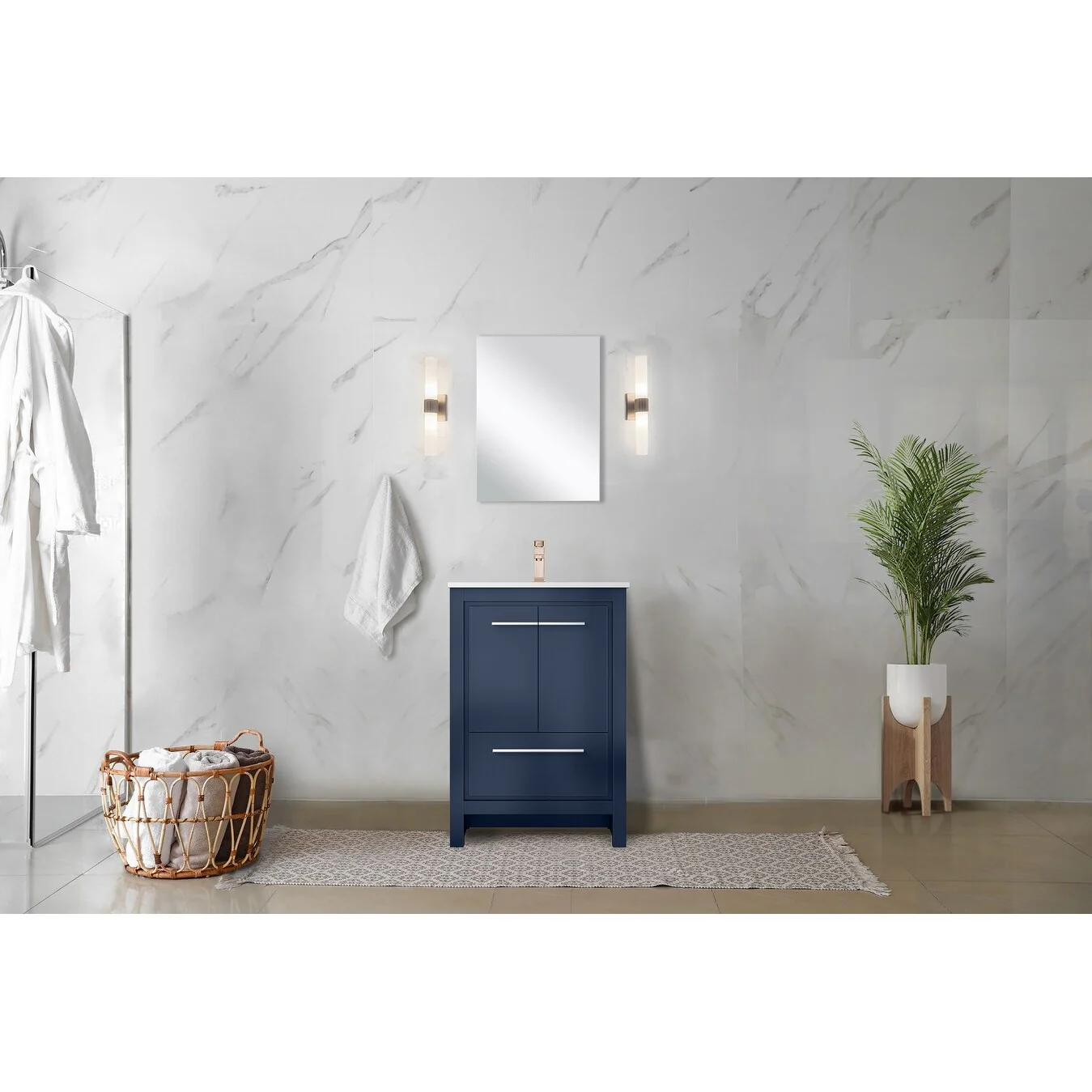 Lafarre Bath Vanity Cultured Marble Top, Sink and Rose Gold Faucet