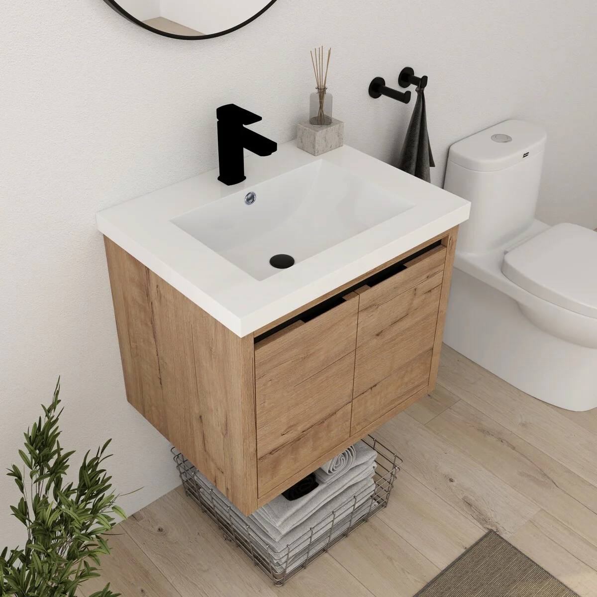 Bathroom Vanity With Sink In 24 Inch, Floating Bathroom Vanity With Soft Close Door
