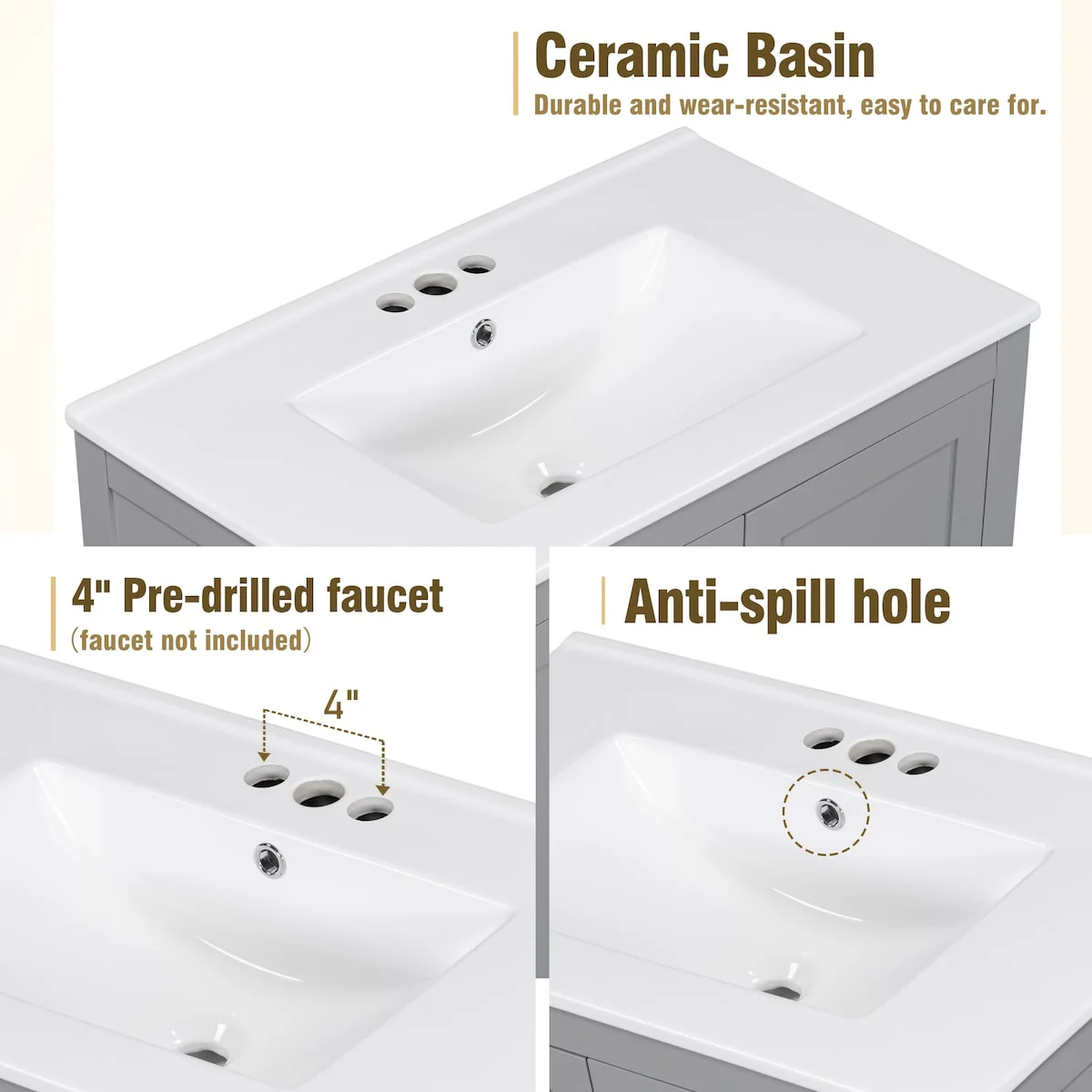 Bathroom Vanity with Single Sink, 2 Soft Closing Doors and 1 Drawer