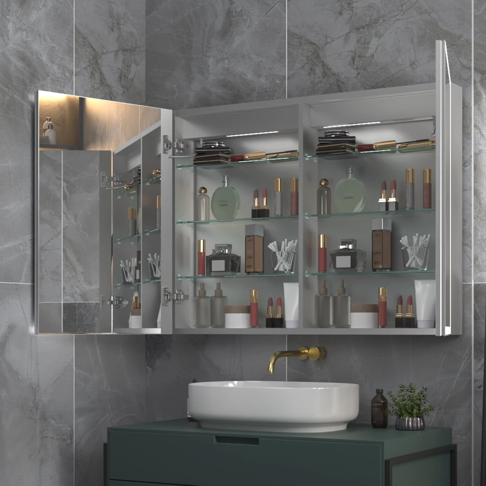 ExBrite Led Lighted Medicine Cabinet Recessed or Surface with Mirrors