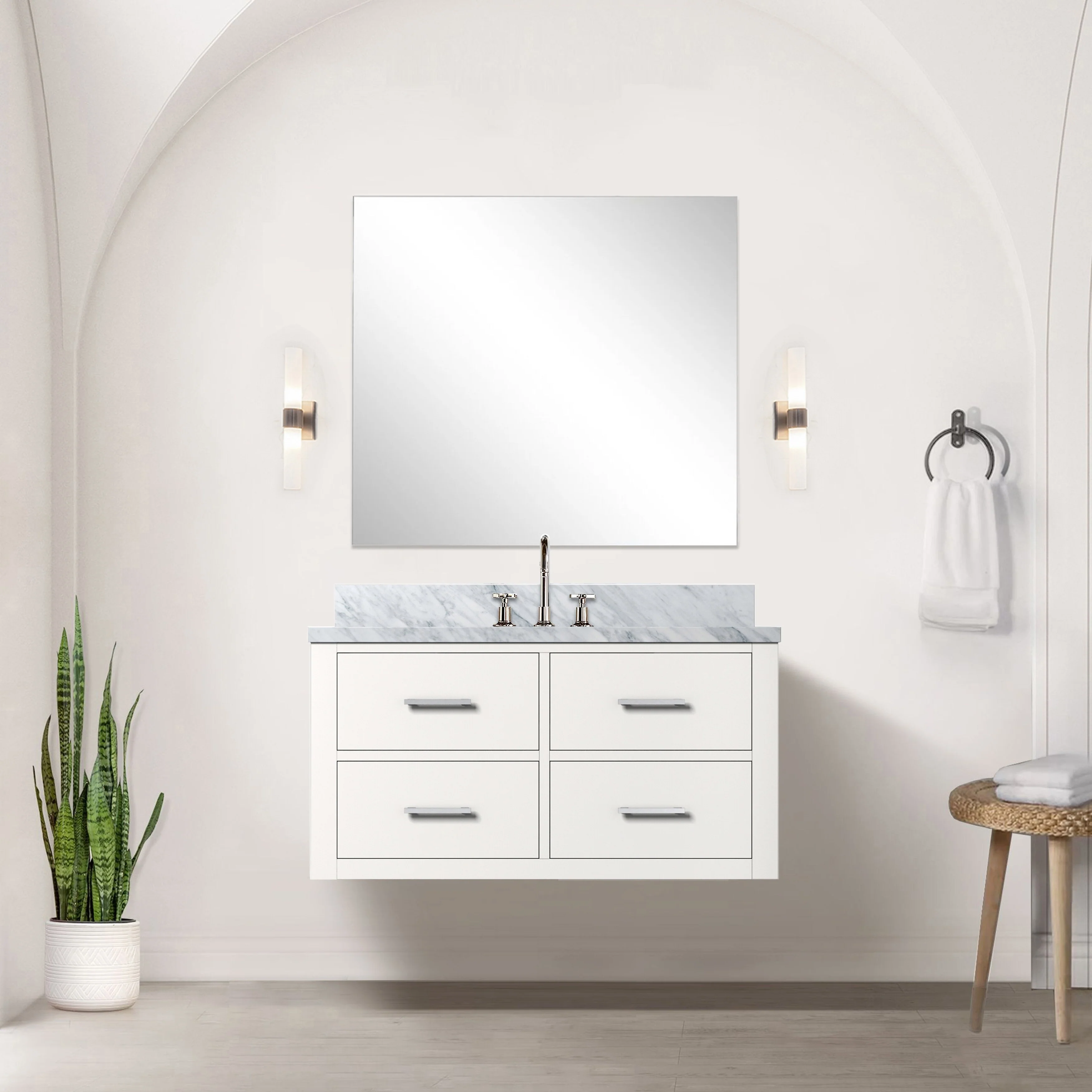 Castor Bath Vanity with Carrara Marble Top and Sink