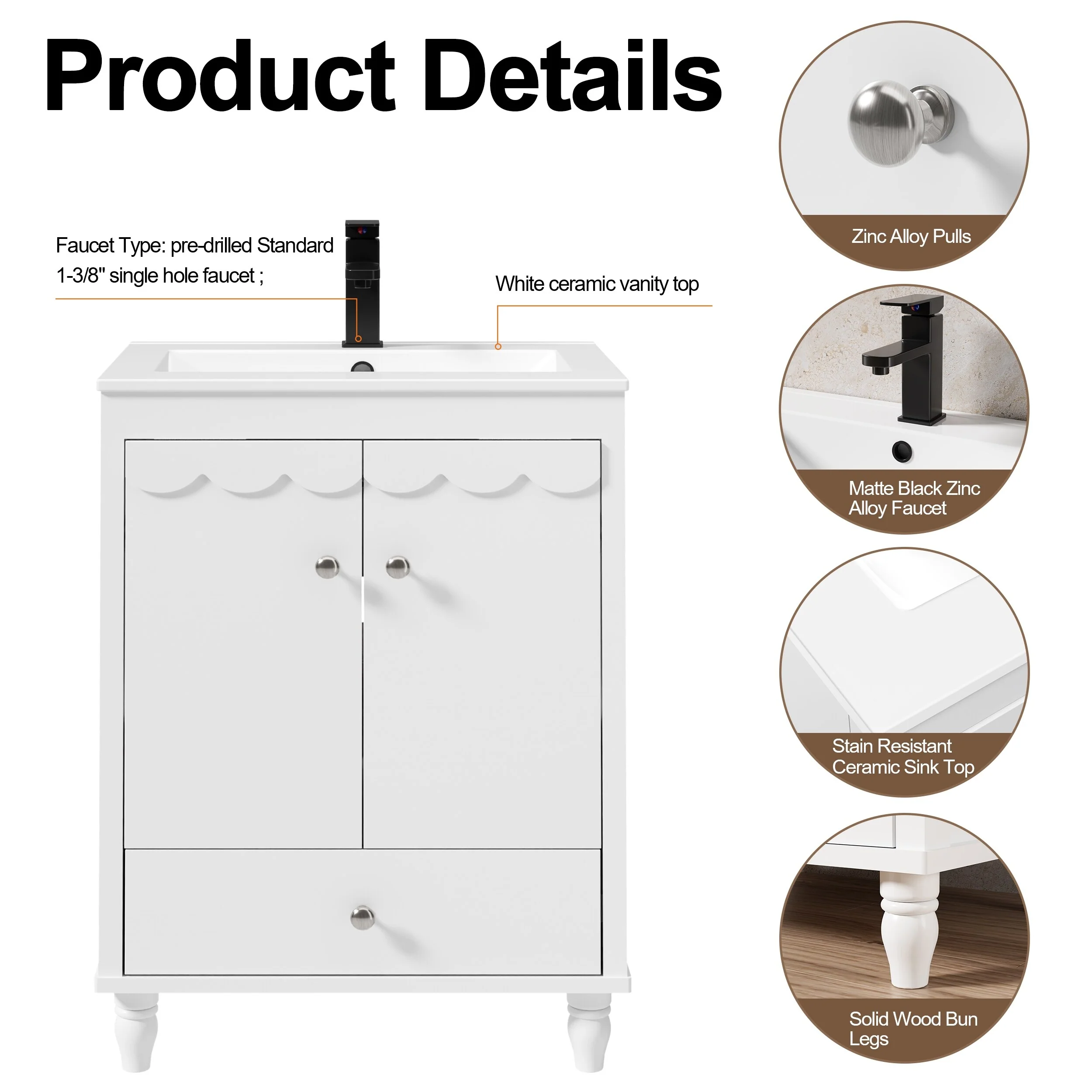 Lace Trim Freestanding Bathroom Vanity Set - Perfect for Bathrooms