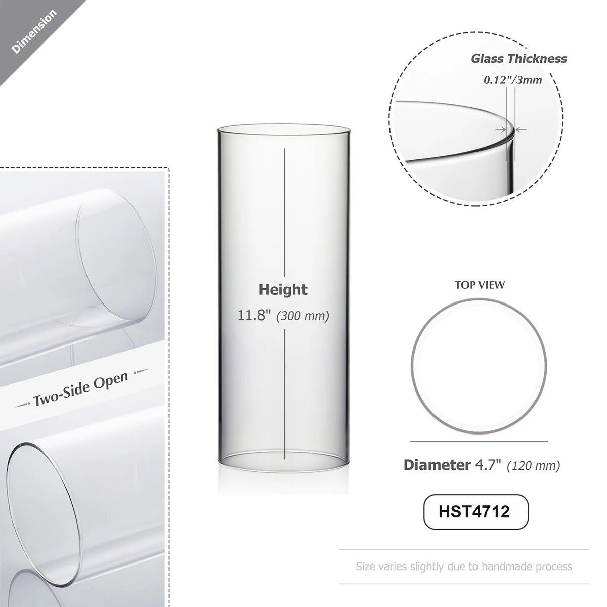 Clear Glass Cylinder Hurricane Chimney Tube, Candle Cover - 1 Piece