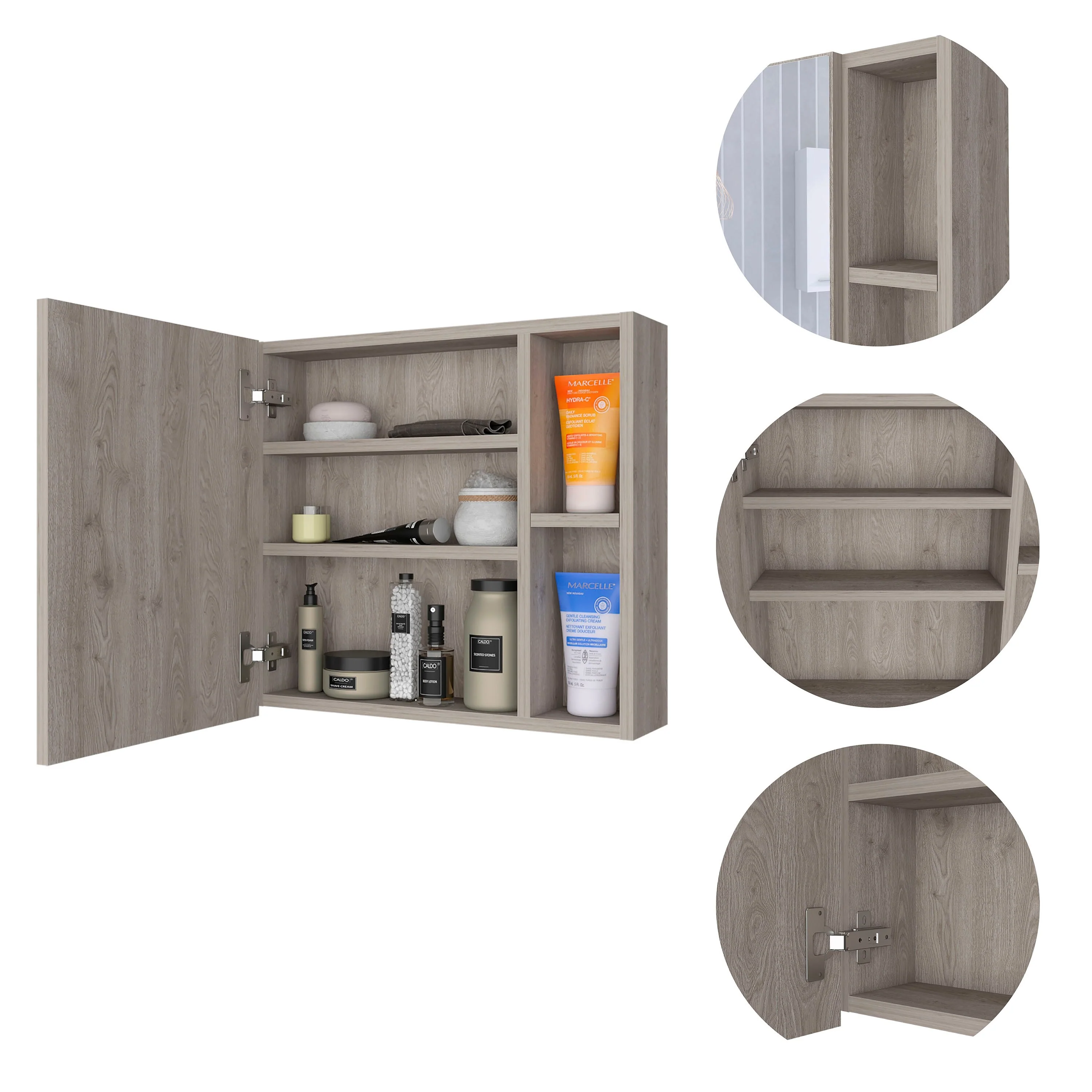 TUHOME Oman Medicine Cabinet with 2 Open Shelves, 3 Inner Shelves, and Mirror