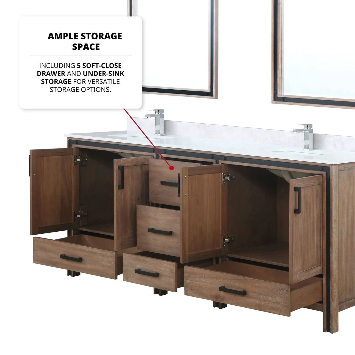 Ziva 80 in W x 22 in D White Double Bath Vanity, White Quartz Top, Faucet Set and 30 in Mirrors