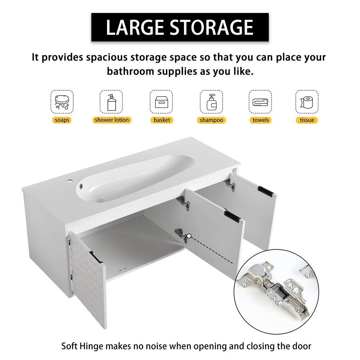 24/ 48 inch Wall Mounted Bathroom Vanity Set in White with Integrated Resin Sink