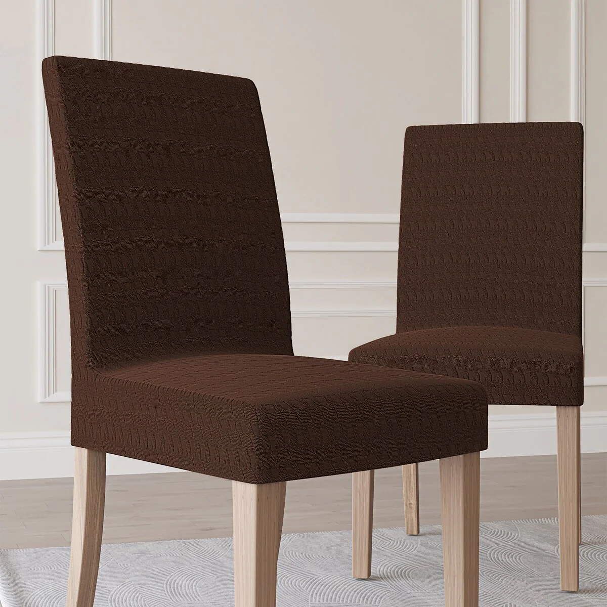 No. 918 Sparta 2-pack Houndstooth Textured Stretch Fit Elastic Dining Chair Cover Pair - 28