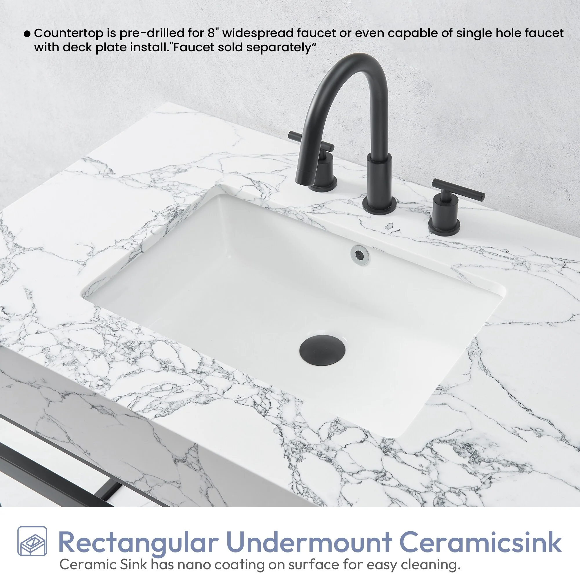 Ecija Bath Vanity, Metal Support with Composite Stone Top, no Mirror