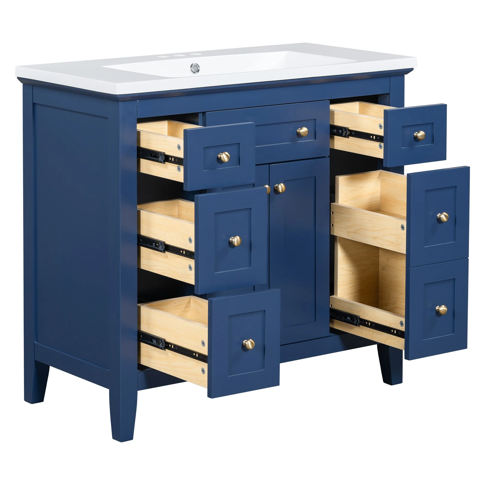 Modern Freestanding Single Bathroom Cabinet with 6 Drawers 2 Cabinets