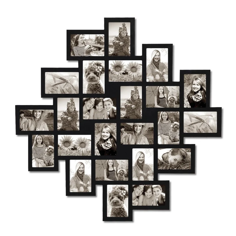 ADECO 24pcs Photo Frame Opening Black Wood Wall Hanging Collage Clustered