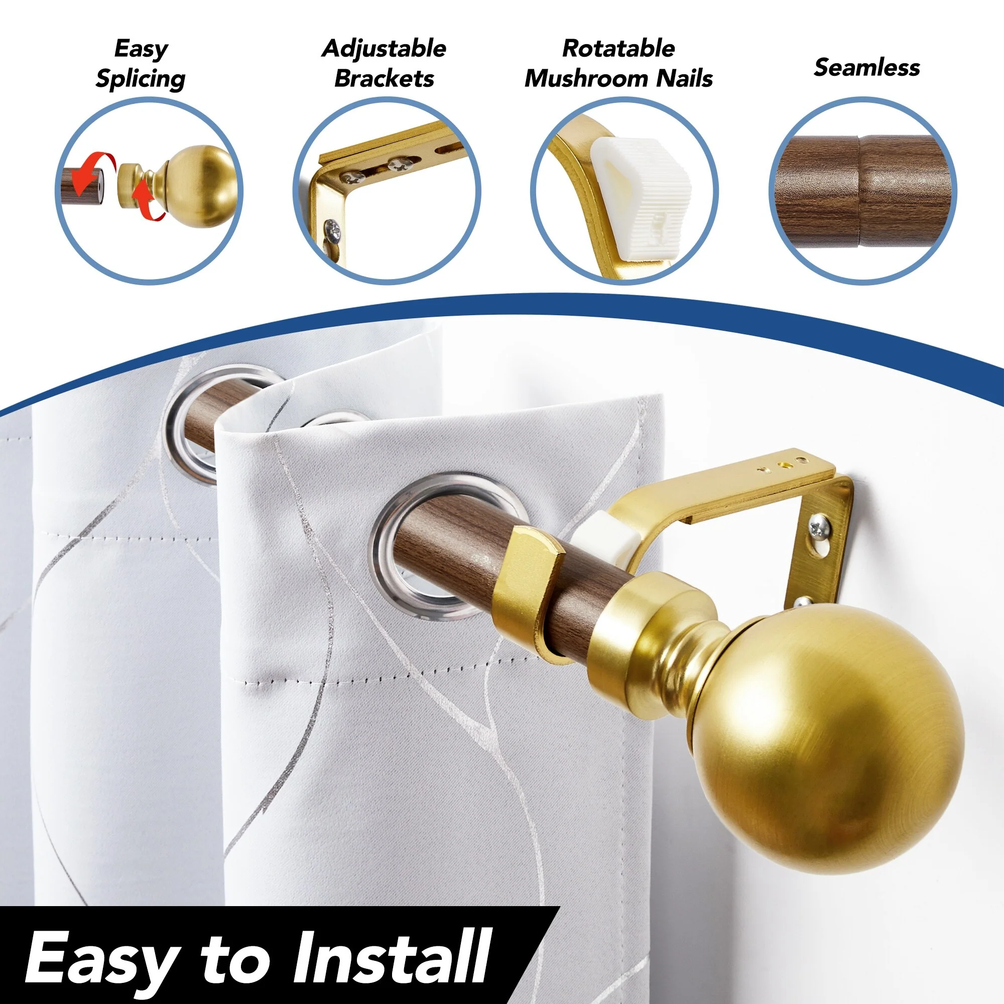 Deconovo 1 Inch Window Curtain Rod