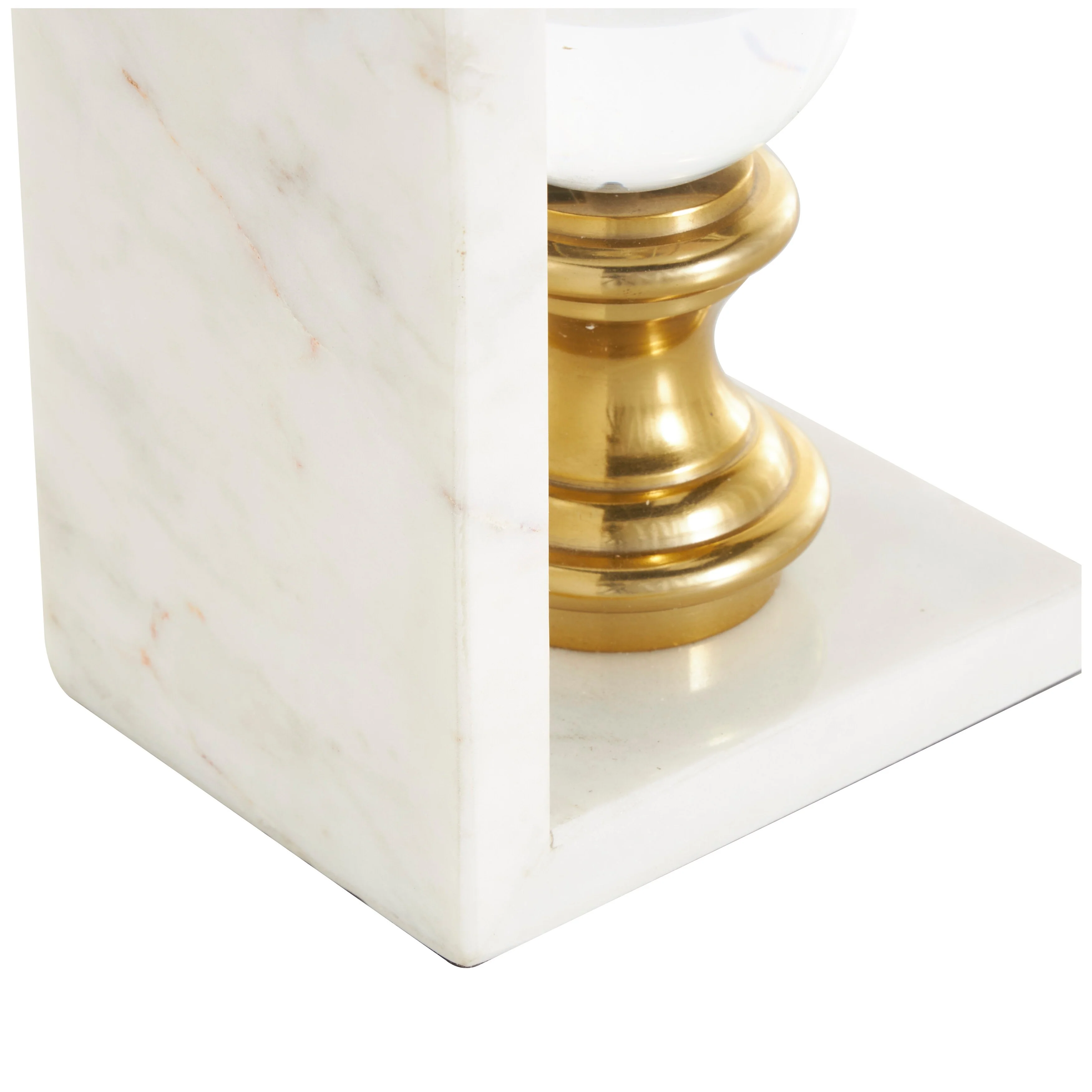 White Marble Decorative Bookends with Glass Orbs and Gold Accents (Set of 2)