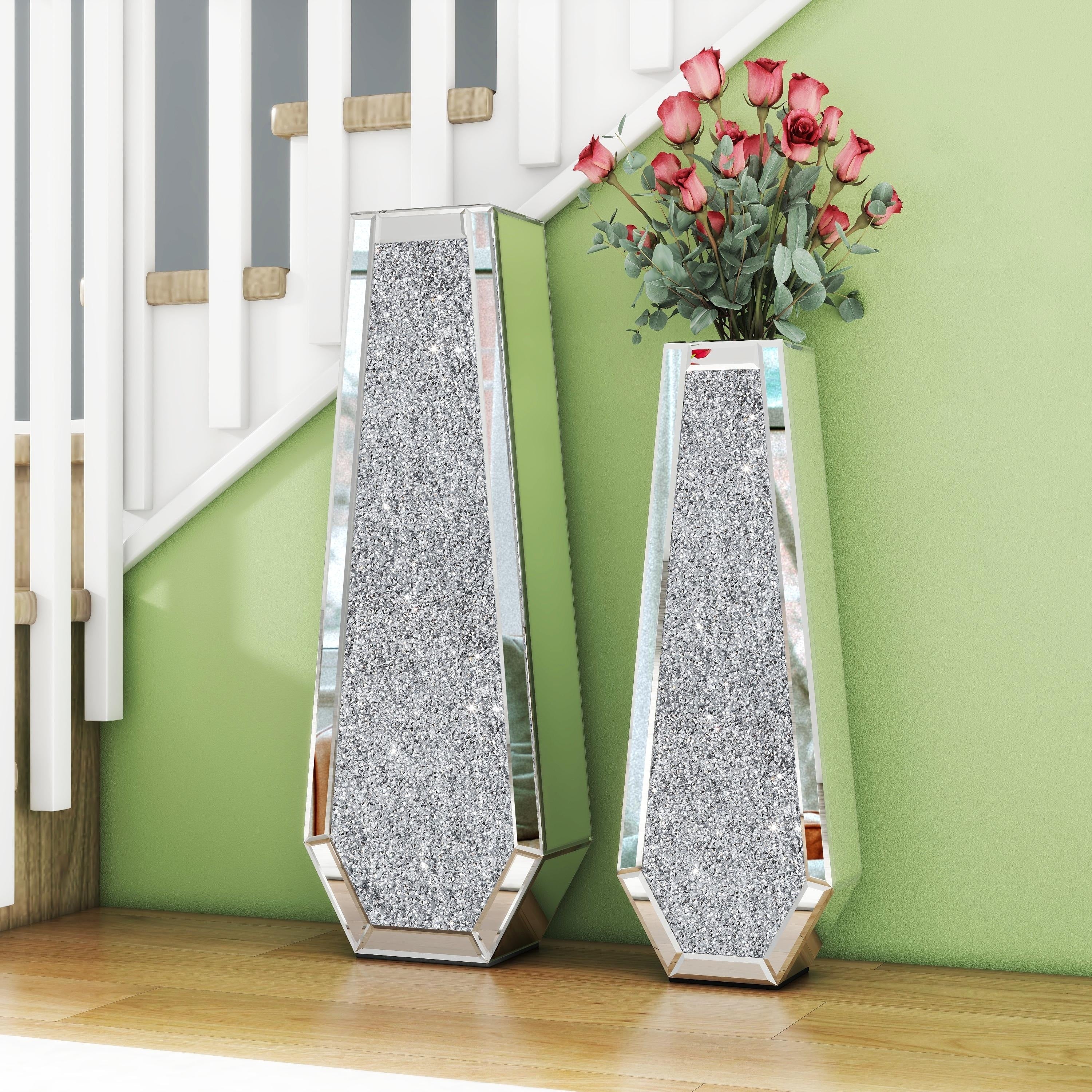 Glam Tall Crushed Diamond Floor Vase