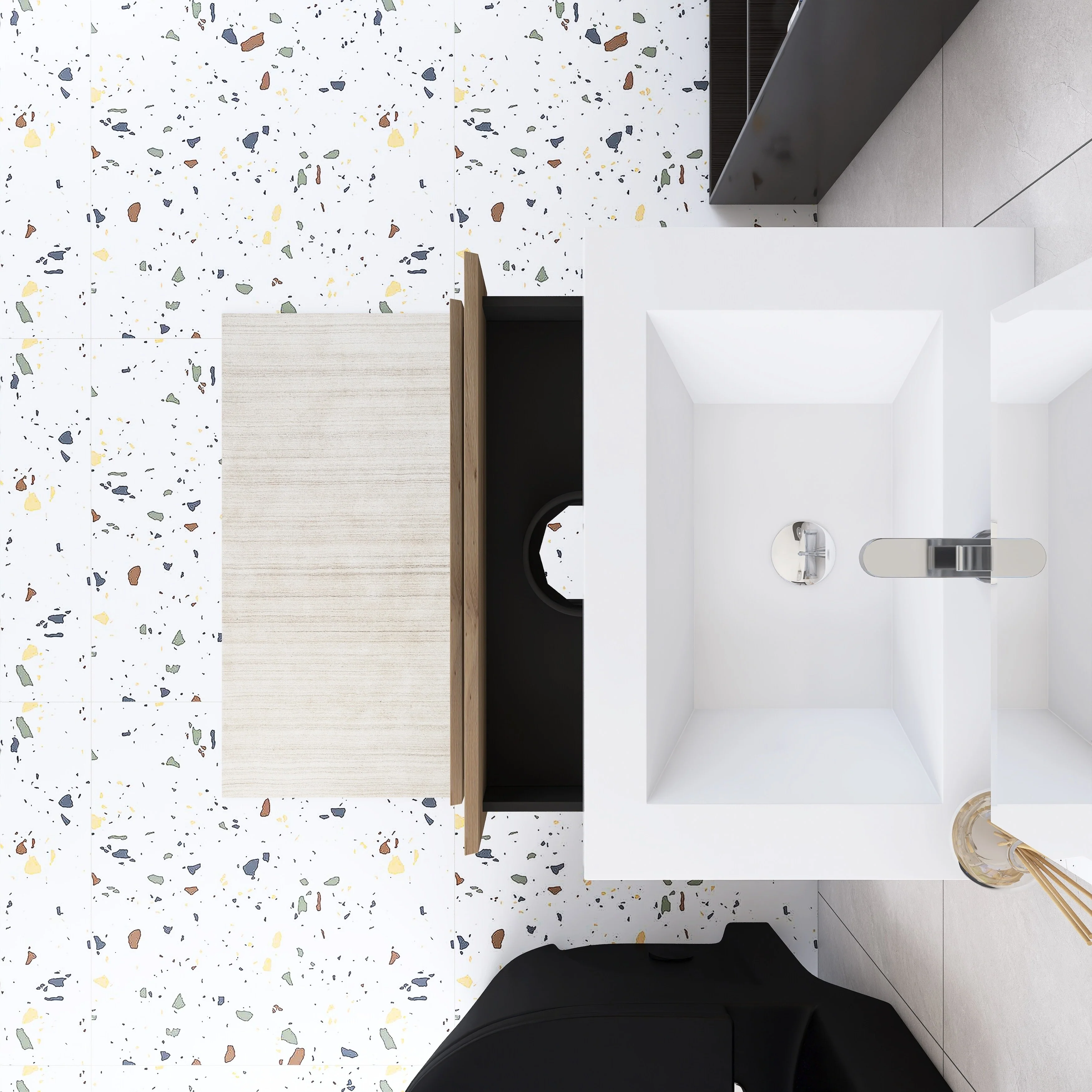 Angela Wall Mounted Bathroom Vanity in F. Oak with White Cultured Marble Top