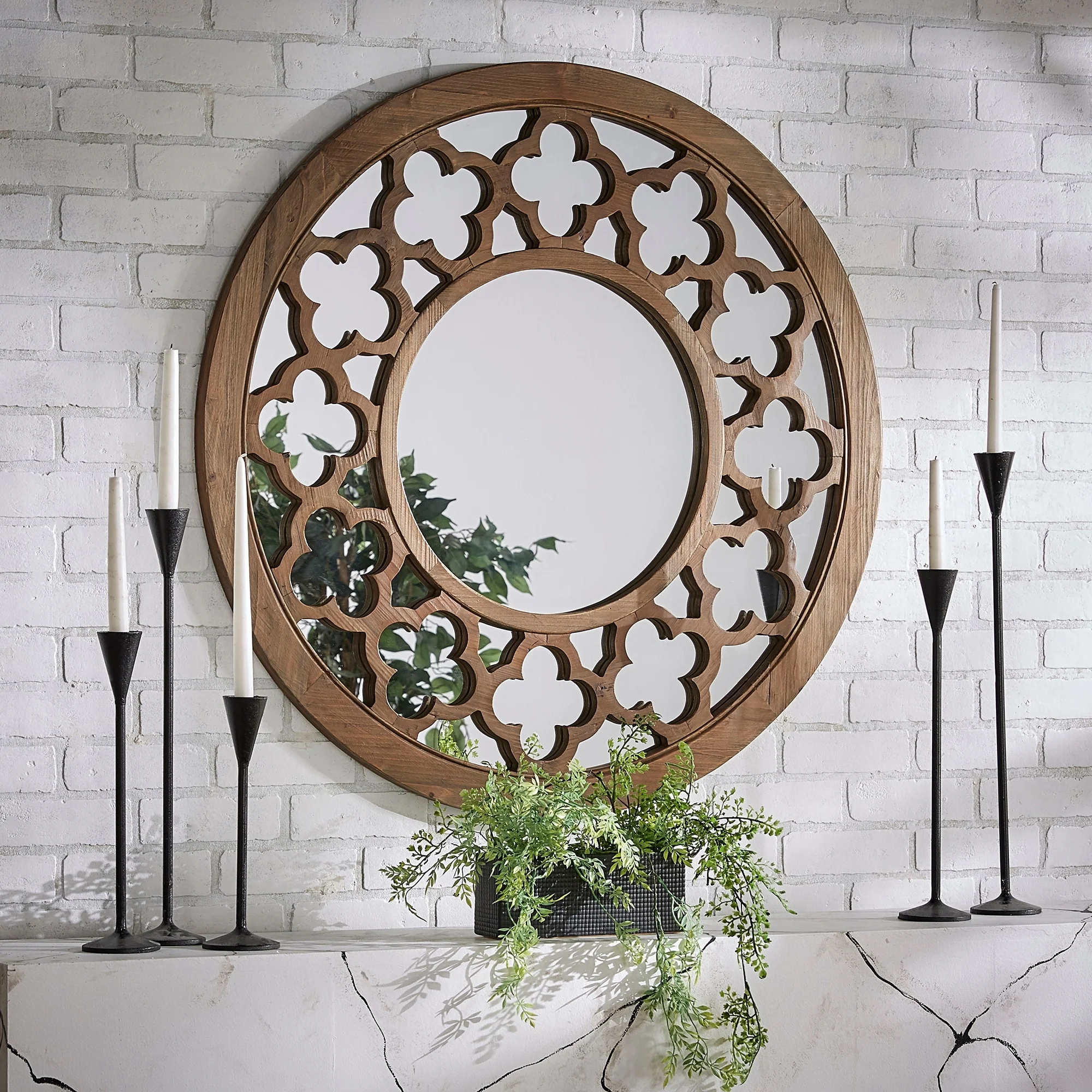 Silas Wood Quatrefoil Cutout Round Wall Mirror by iNSPIRE Q Artisan