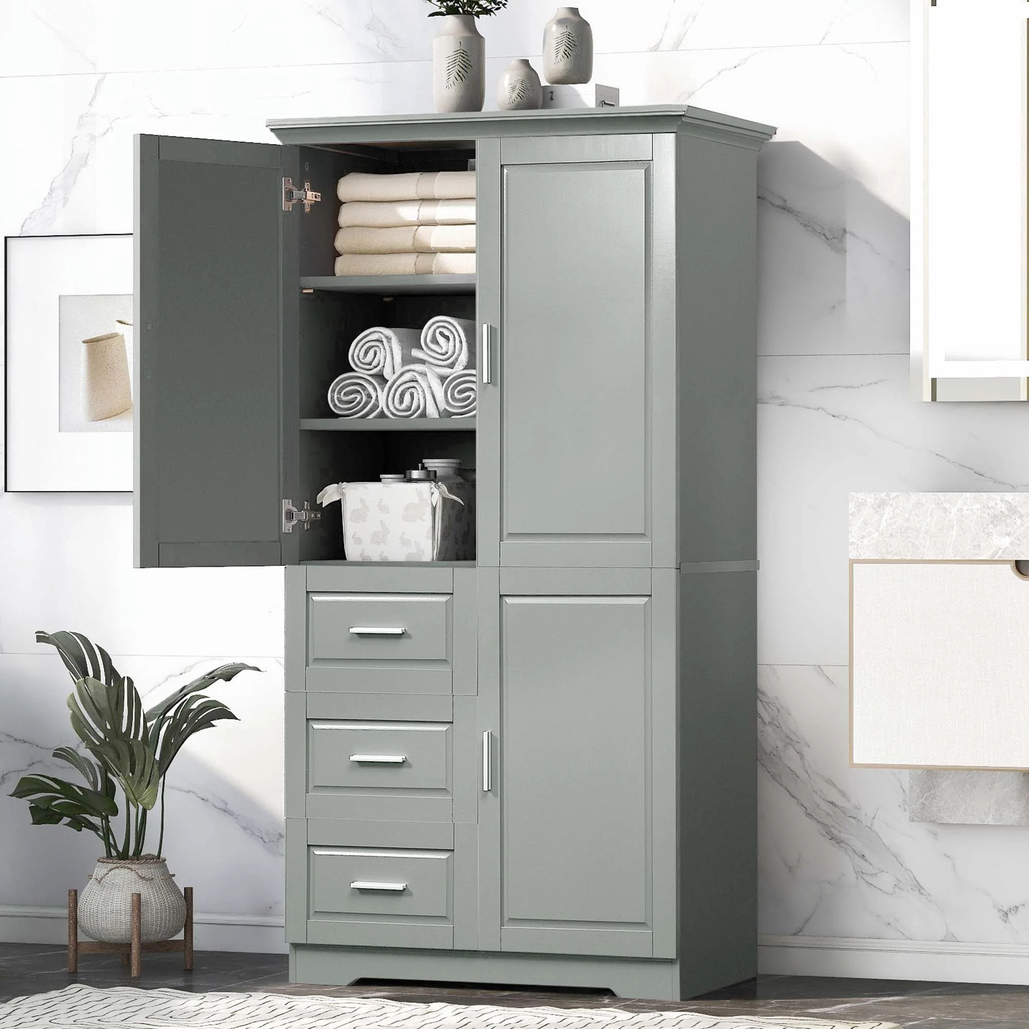 Bathroom Storage Cabinet with Drawers and Adjustable Shelf