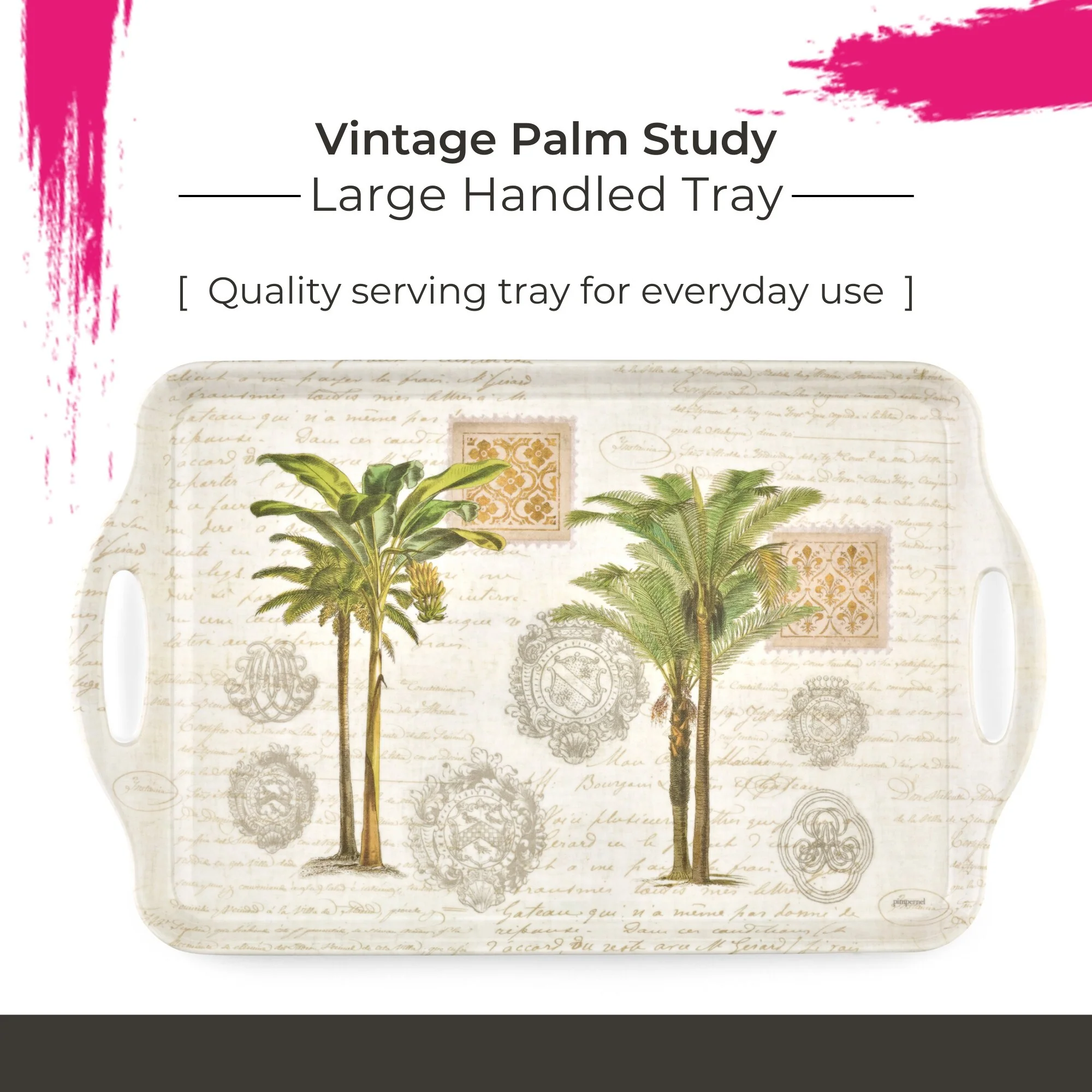 Pimpernel Vintage Palm Study Large Melamine Handled Tray - 19.25