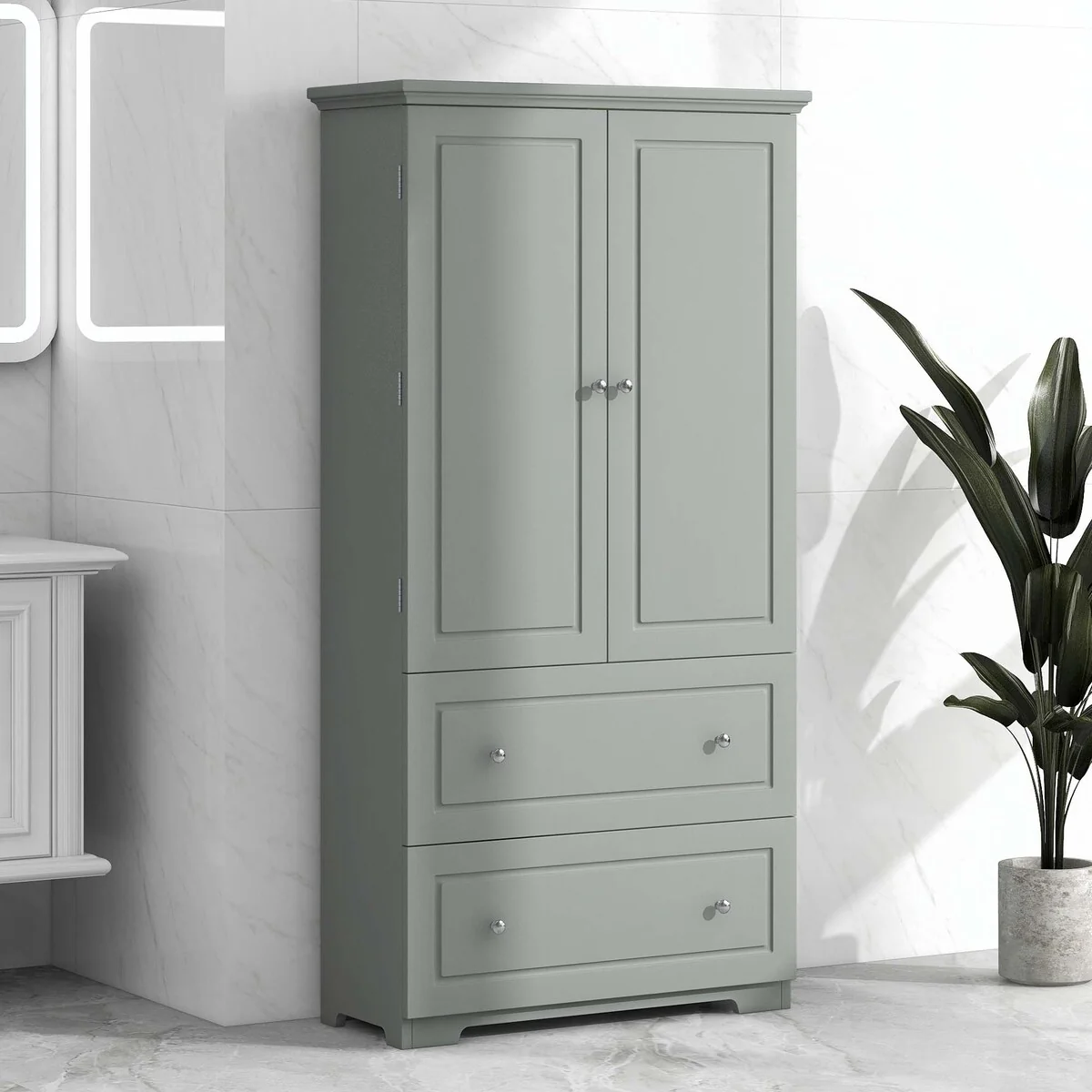 Tall Bathroom Storage Cabinet with Drawers and Adjustable Shelf