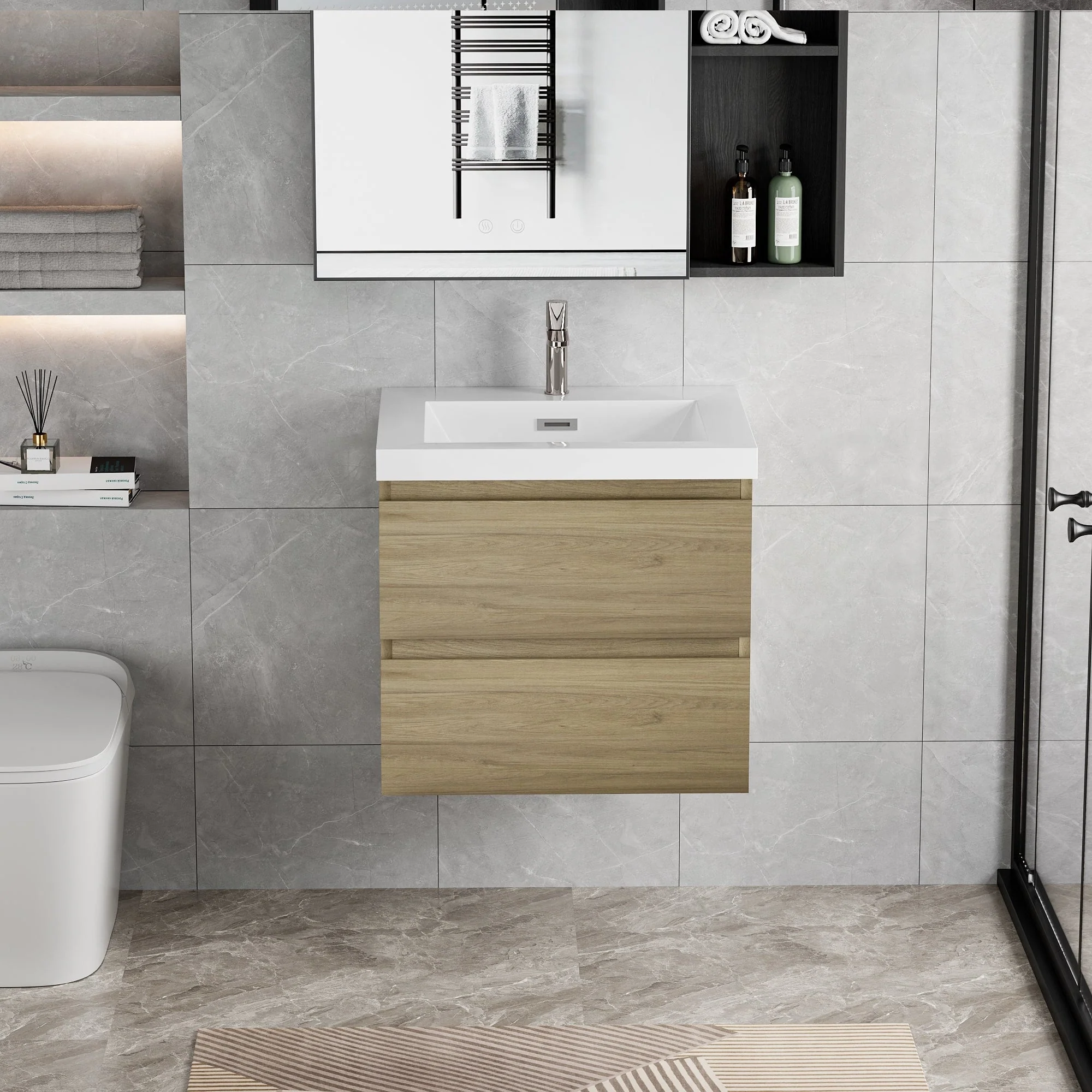 MDF Floating Bathroom Vanity with Integrated Resin Sink