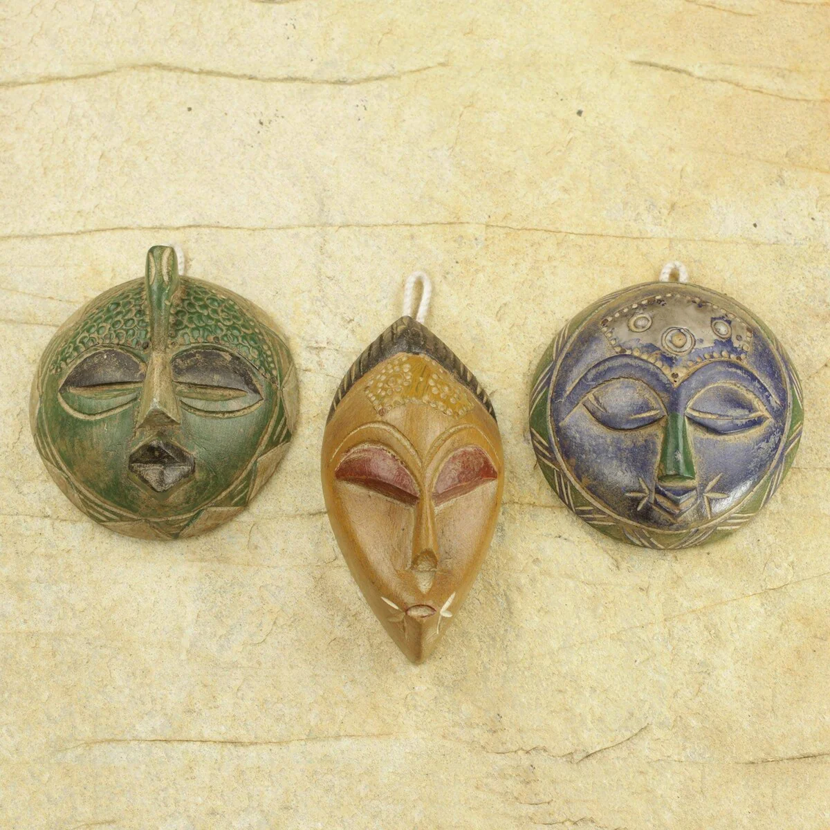 Novica Sefam (set of 3) African wood masks