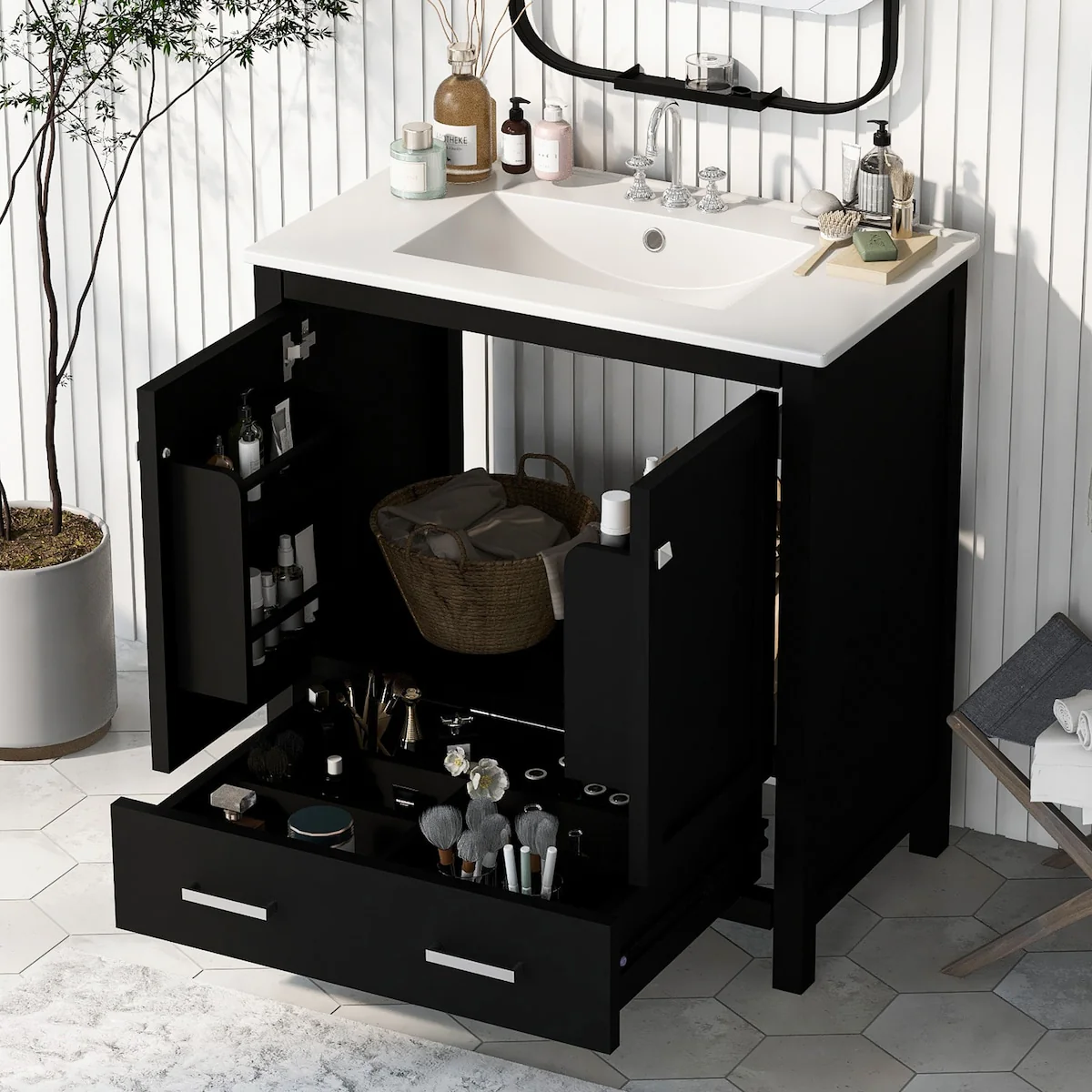 Bathroom Vanity with Single Sink, 2 Soft Closing Doors and 1 Drawer