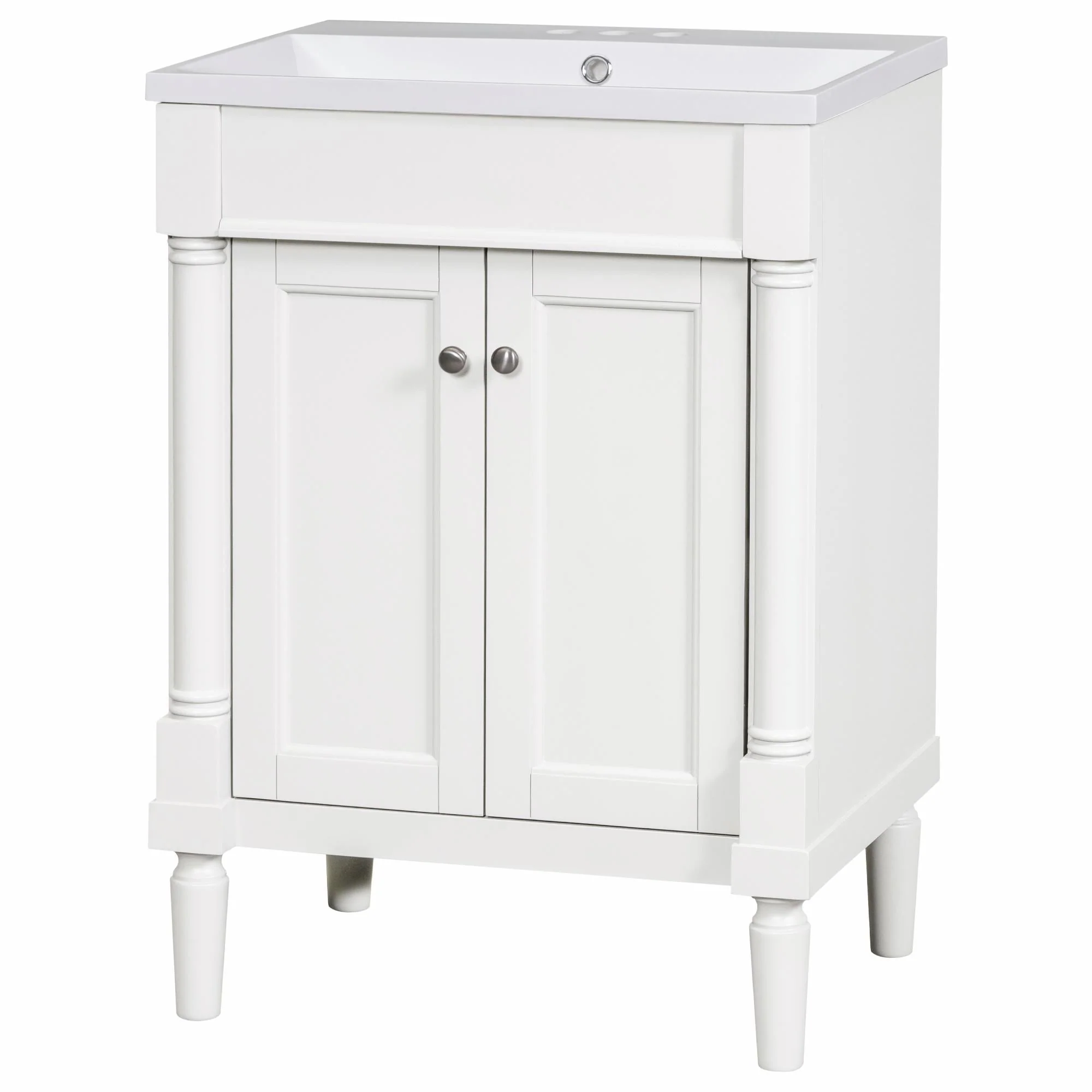 24'' Bathroom Vanity with Top Sink: Modern 2-Tier Storage Cabinet, Single Sink, Large Shelves