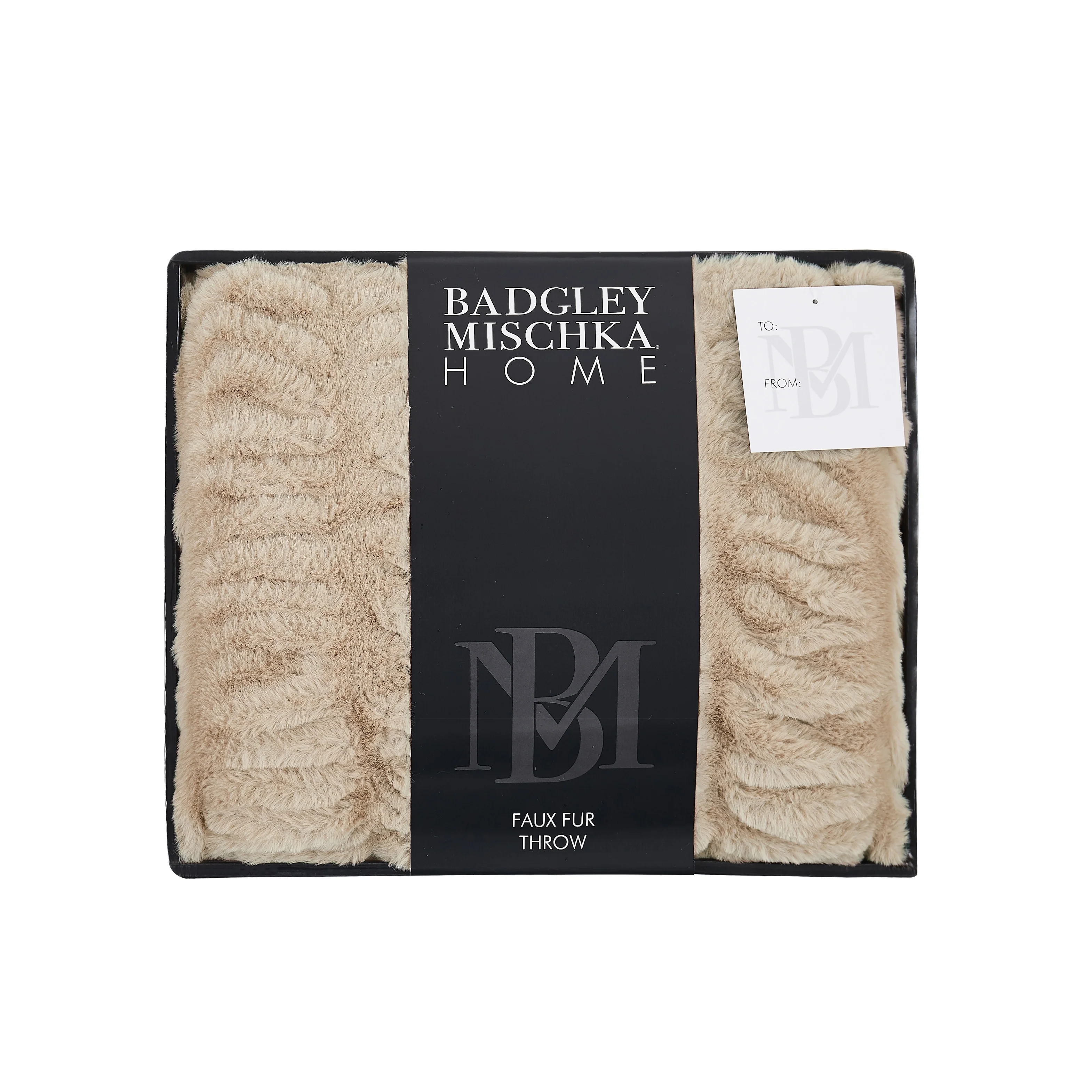 Badgley Mischka Home Ruched Faux Rabbit Fur 50x70 Throw in Gift Box