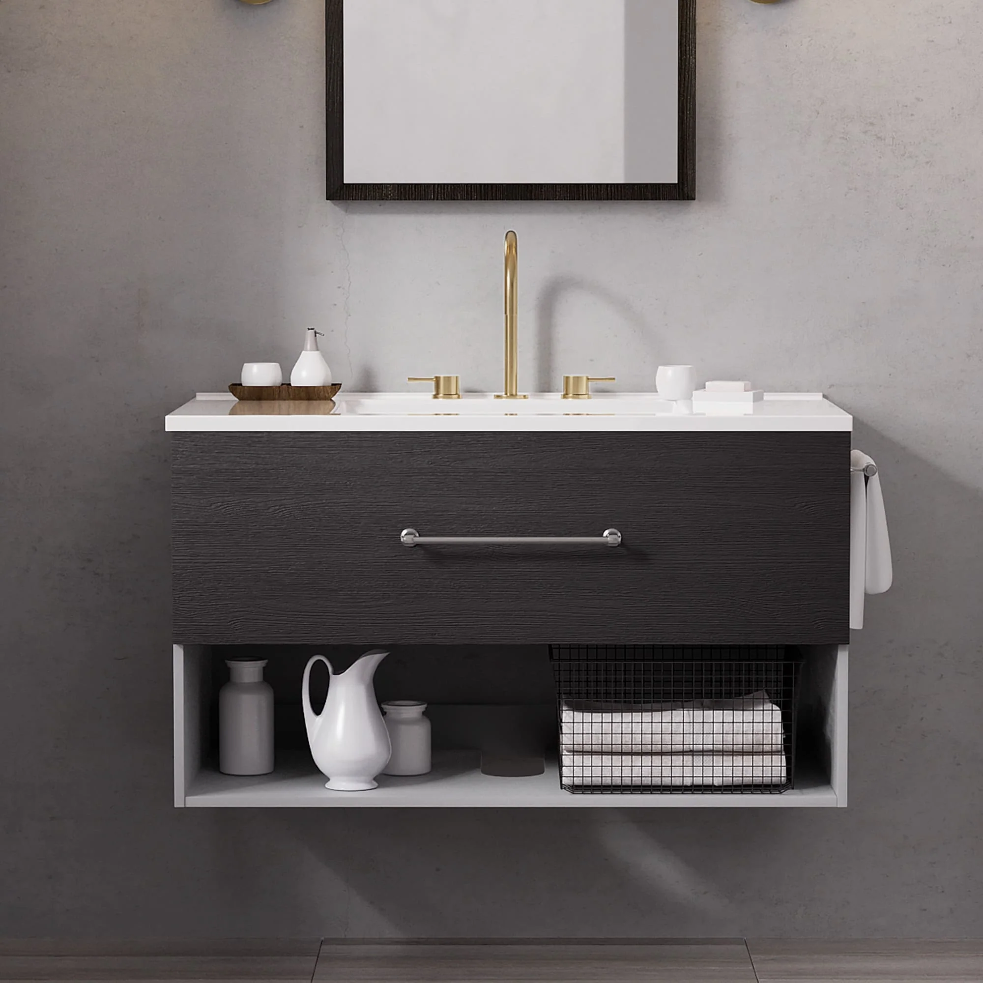 36-Inch Minimalist MDF Bathroom Vanity with Sink – Sleek and Simple Design for Modern Spaces