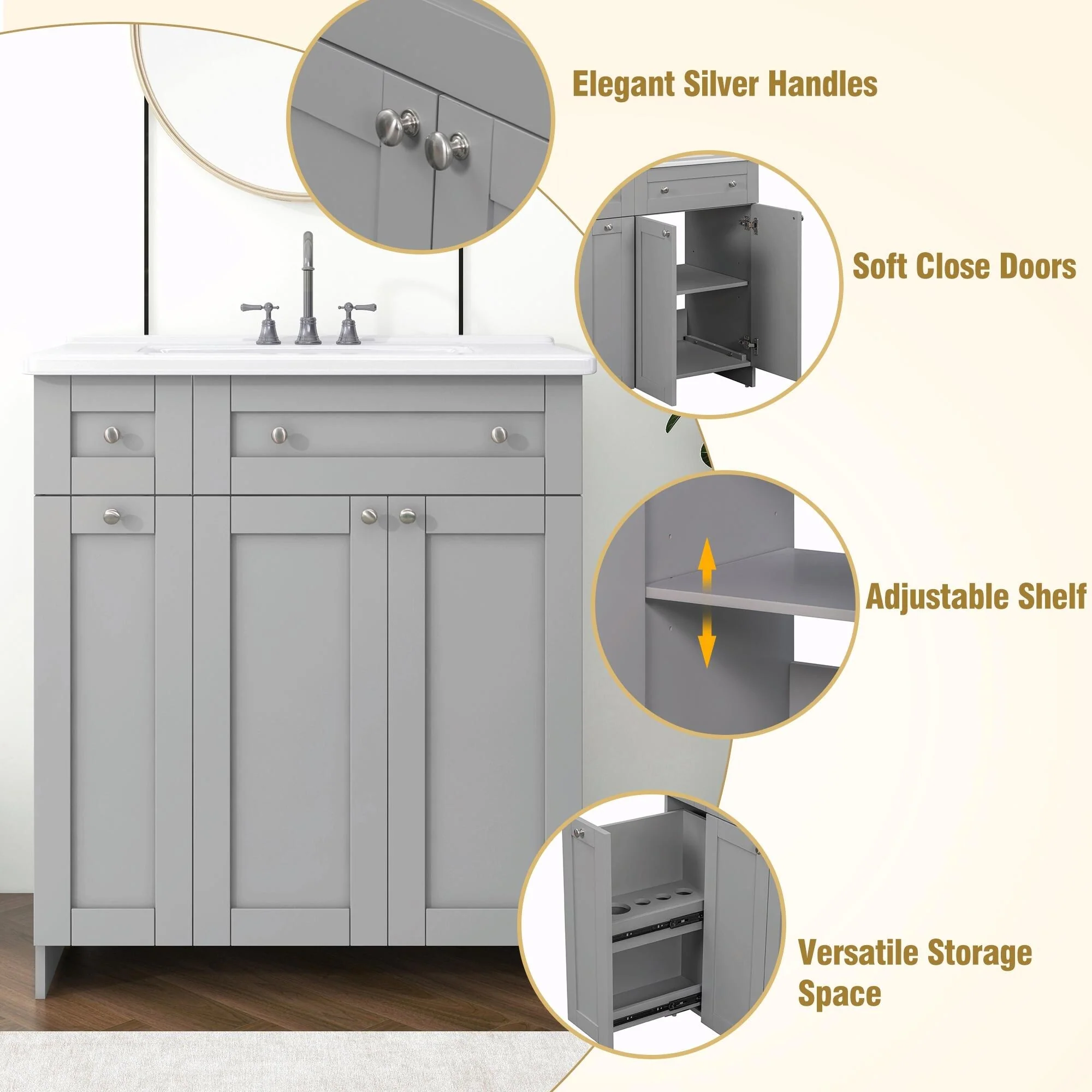 30-Inch Bathroom Vanity with Ceramic Sink Combo