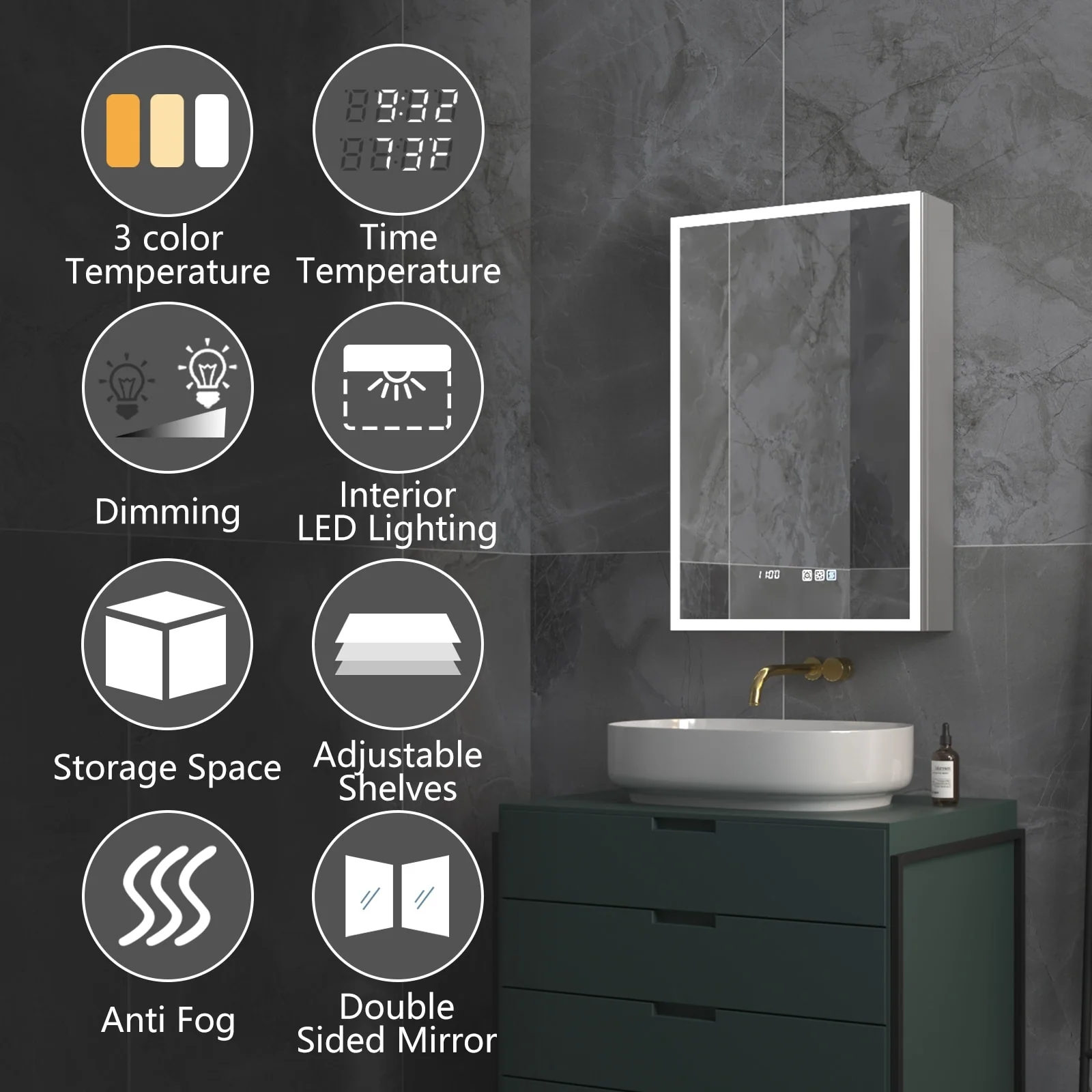 ExBrite Led Lighted Medicine Cabinet Recessed or Surface with Mirrors