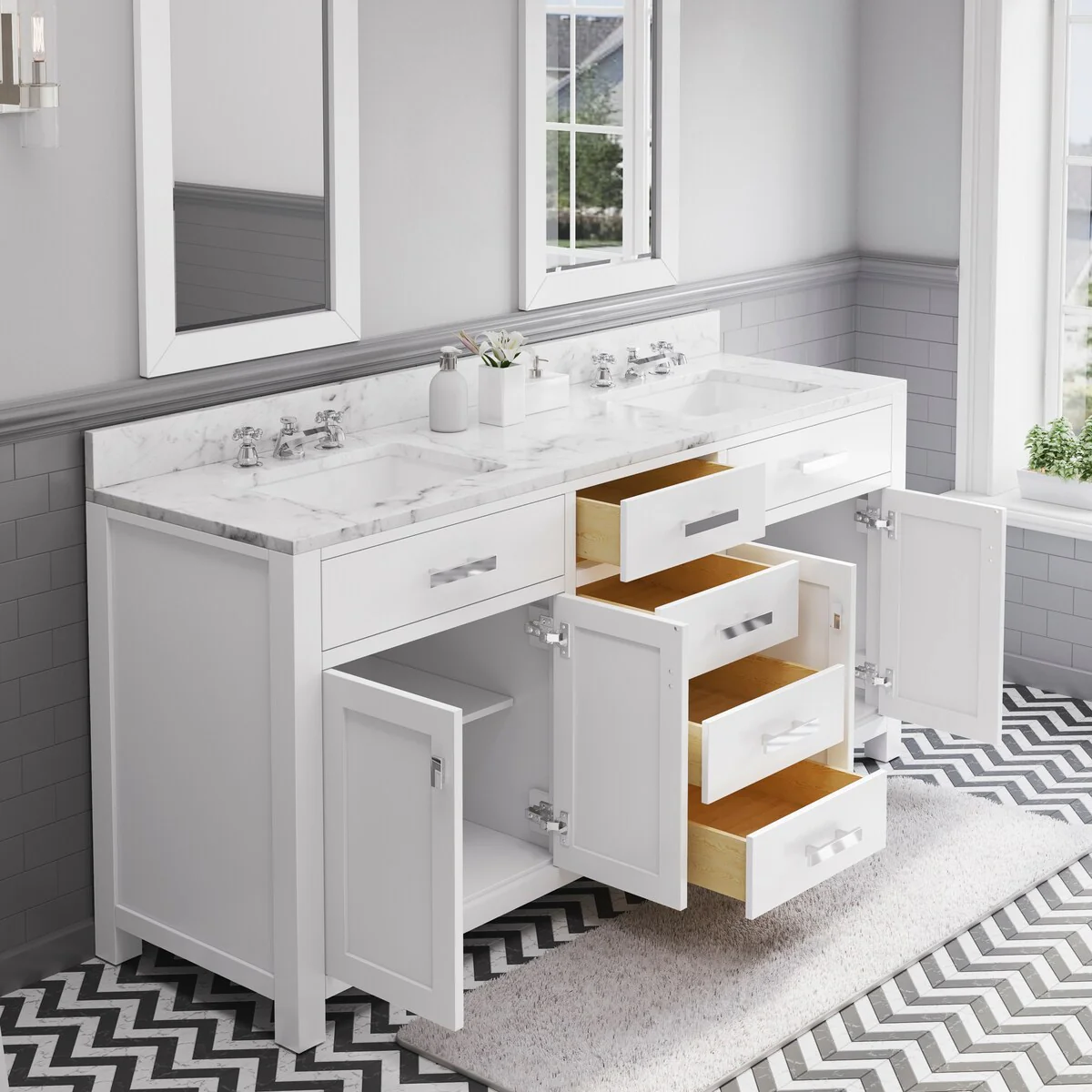 Water Creation Madison 72-inch Solid White Double Sink Bathroom Vanity