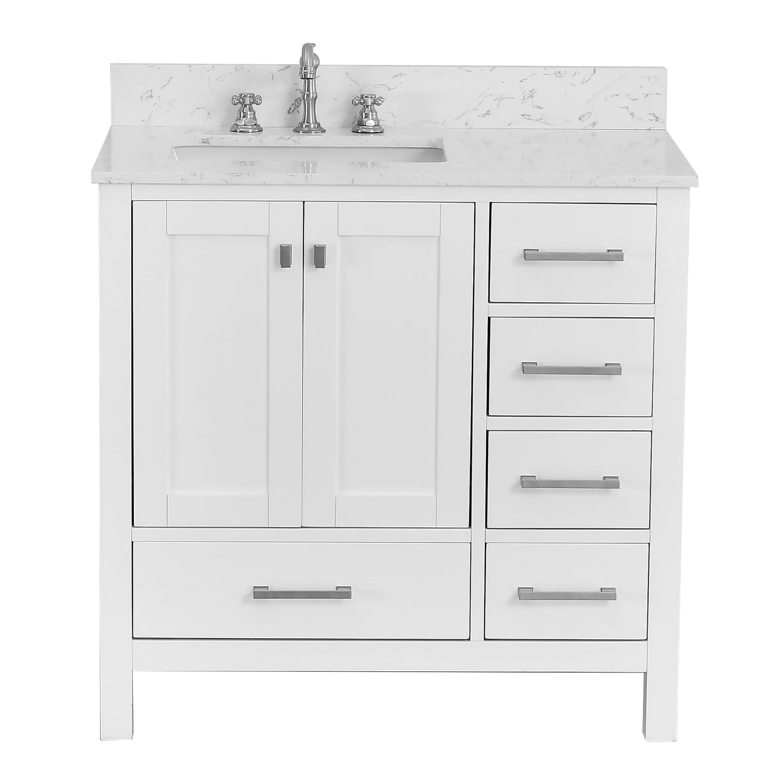 Prismatica 36 in. White Vanity with Countertop & Splash, Left Sink