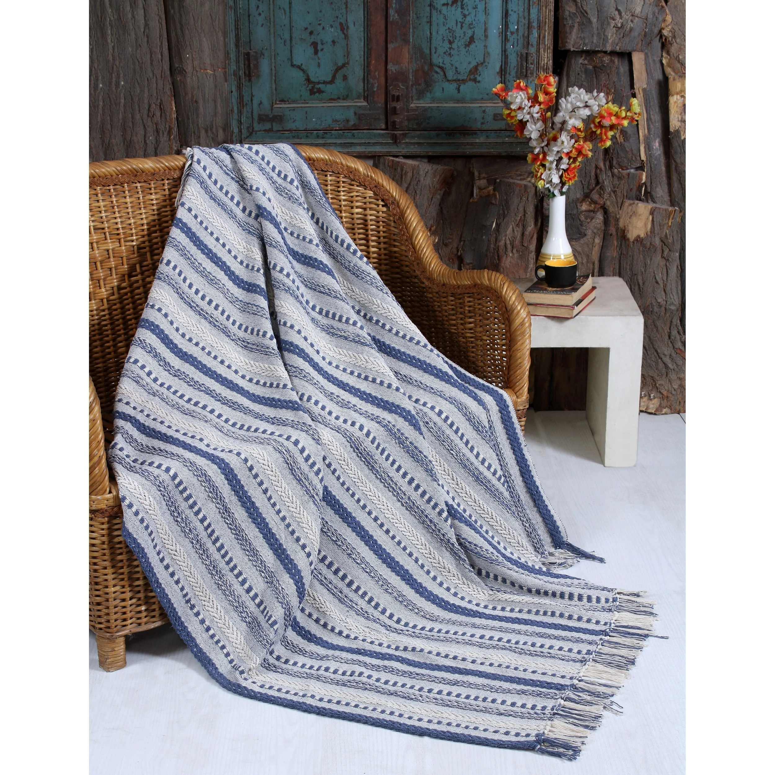 Cotton Handwoven Couch Sofa Bed Throw Blanket - Medium Weight All Season 50''x60'' with Tassels