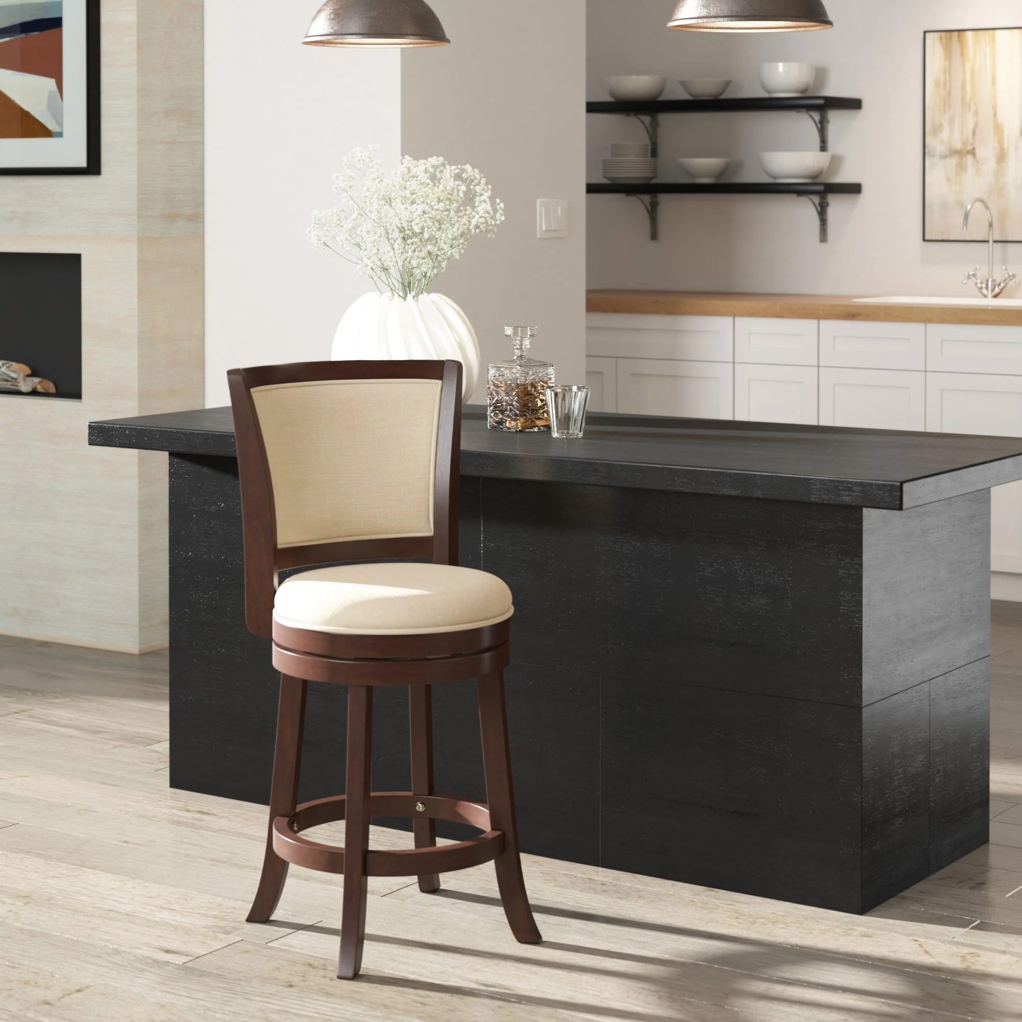 Menas Upholstered Back Swivel Stool by iNSPIRE Q Classic