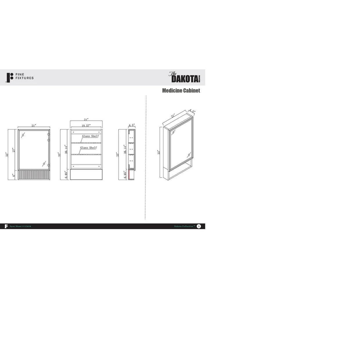 Fine Fixtures Dakota Collection Bathroom Medicine Cabinet