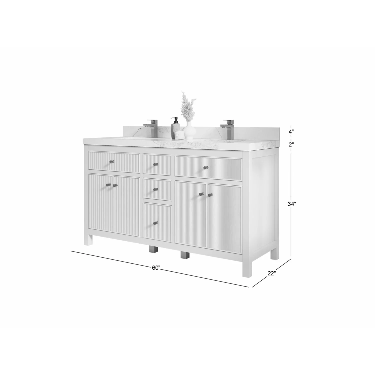 Willow Collections 60 in. W x 22 in D. Sonoma Free Standing Reeded Double Sink Bathroom Vanity with Countertop