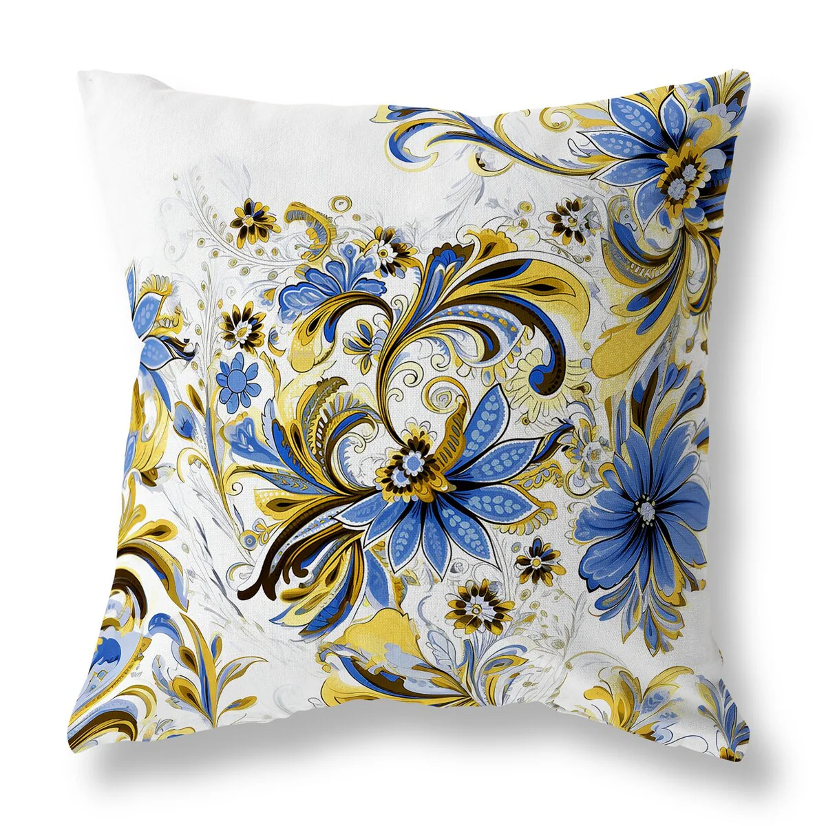 Yellow And Blue Wild Flora Fusion Indoor/Outdoor Throw Pillow Zipper