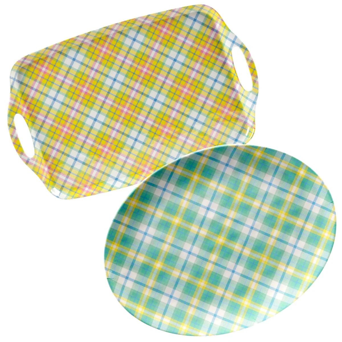 Certified International Easter Morning Plaid 2 Pc Melamine Tray Set - 19