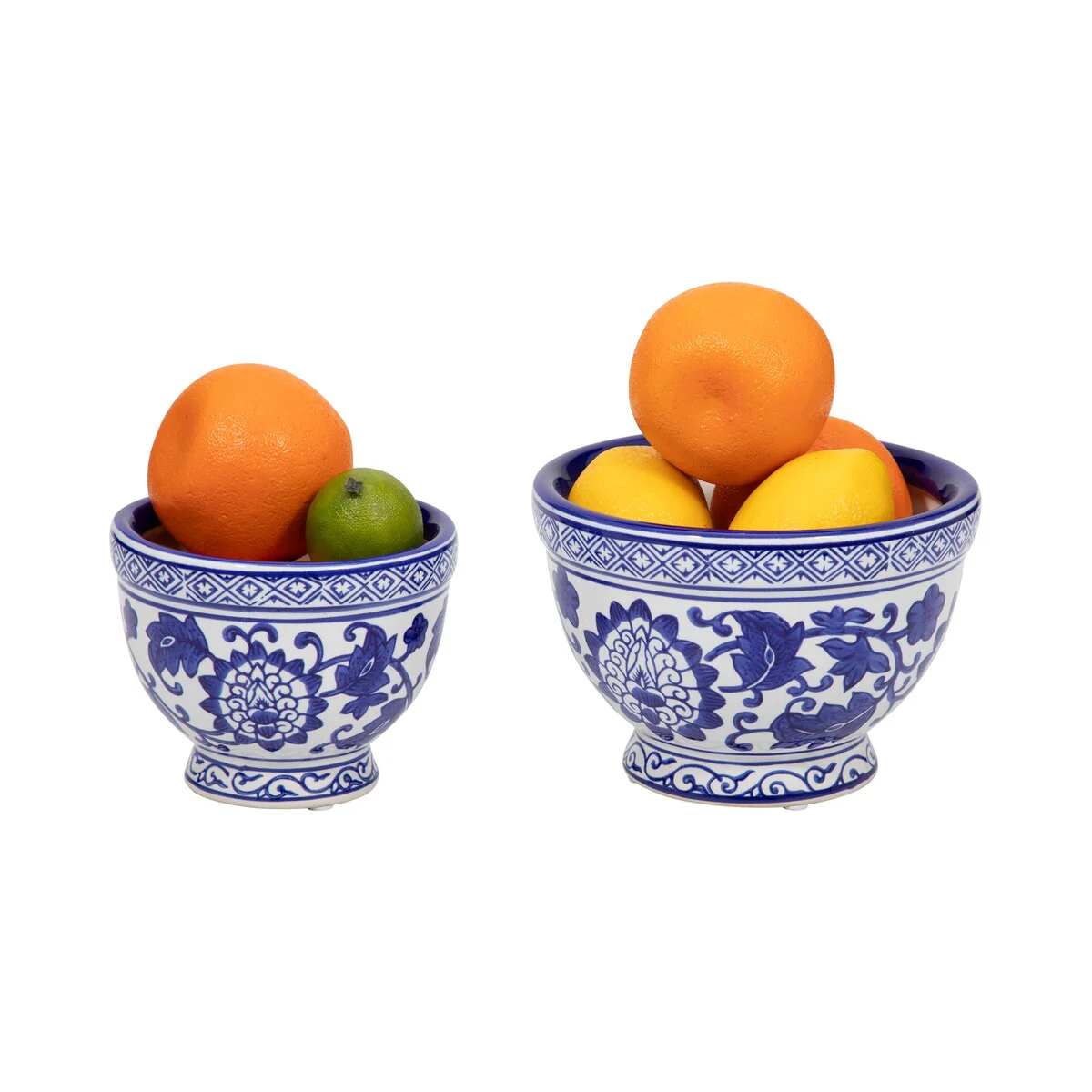 Sagebrook Home Ceramic Blue and White Chinoiserie Planter Bowls Set of 2 - 7