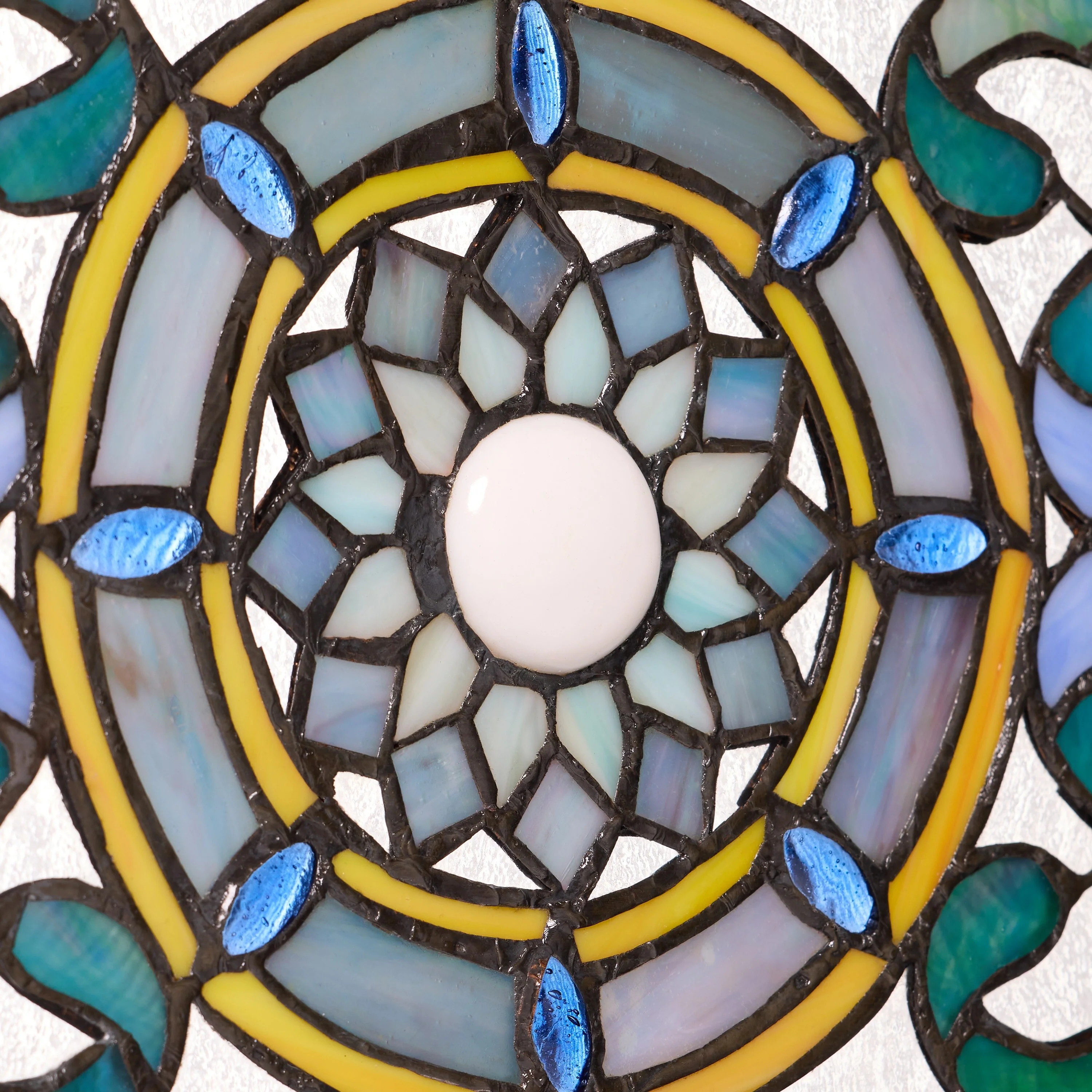 Flourished and Flowers River of Goods Shades of Blue Stained Glass Window Panel - 24