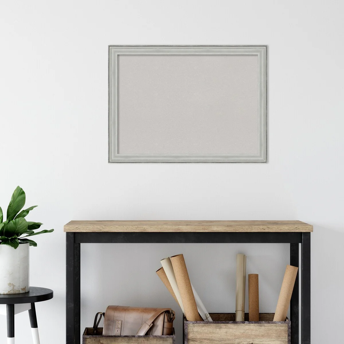Bel Volto Silver Wood Framed Grey Corkboard Bulletin Board