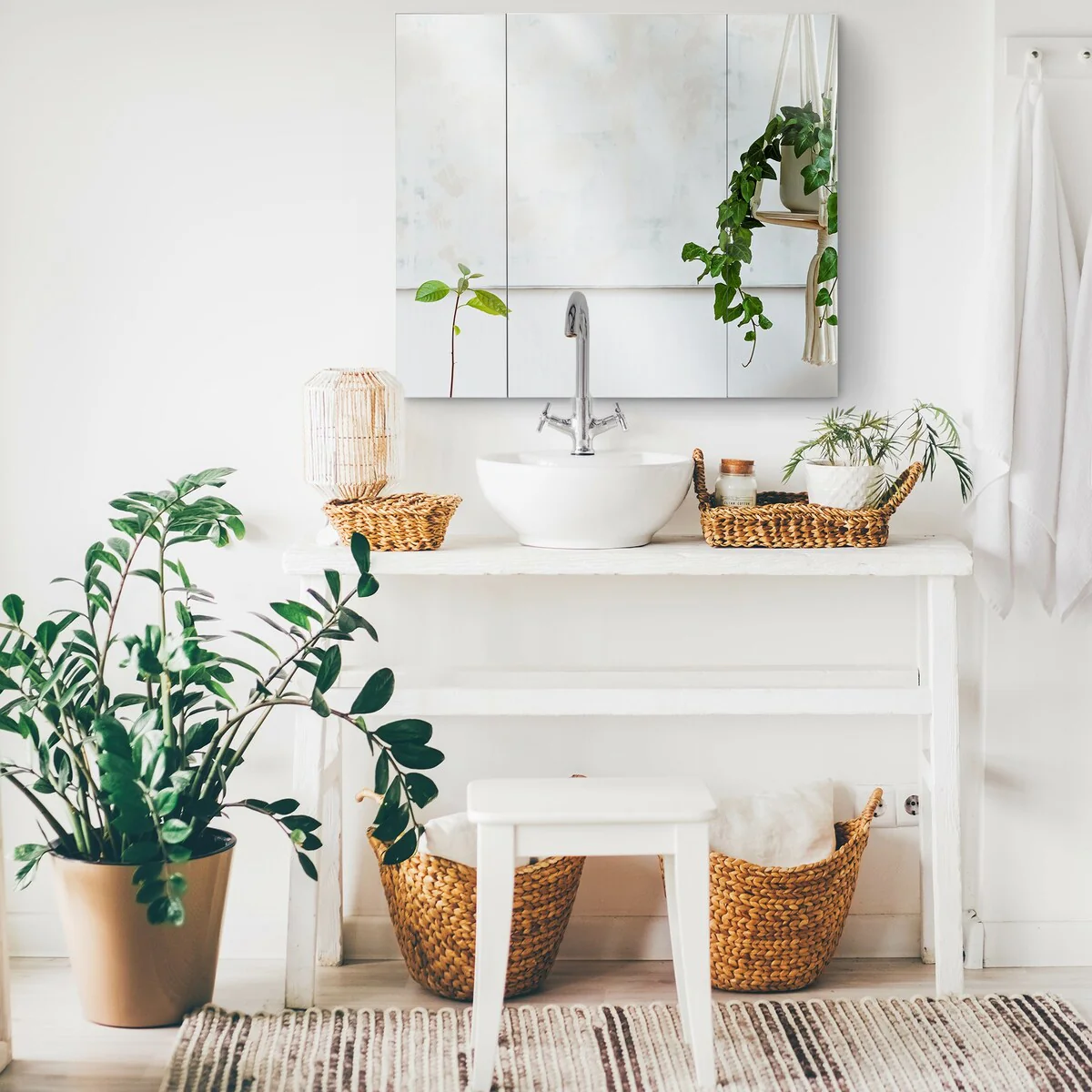 kleankin White Bathroom Medicine Cabinet with Mirror, Wall Mounted Bathroom Mirror Cabinet with 3 Doors, Adjustable Shelves