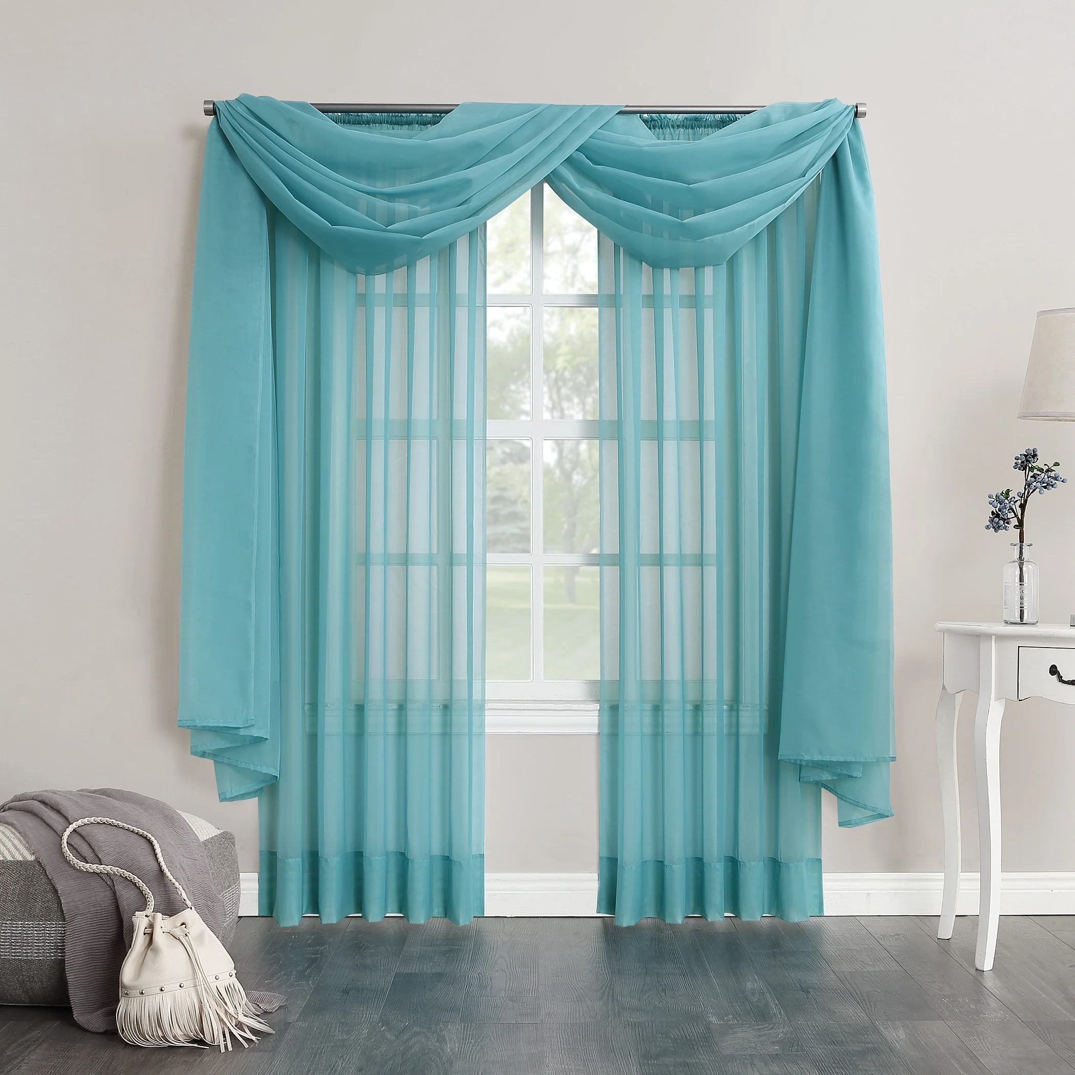 No. 918 Emily Voile Sheer Rod Pocket Window Curtain Scarf, Single Panel