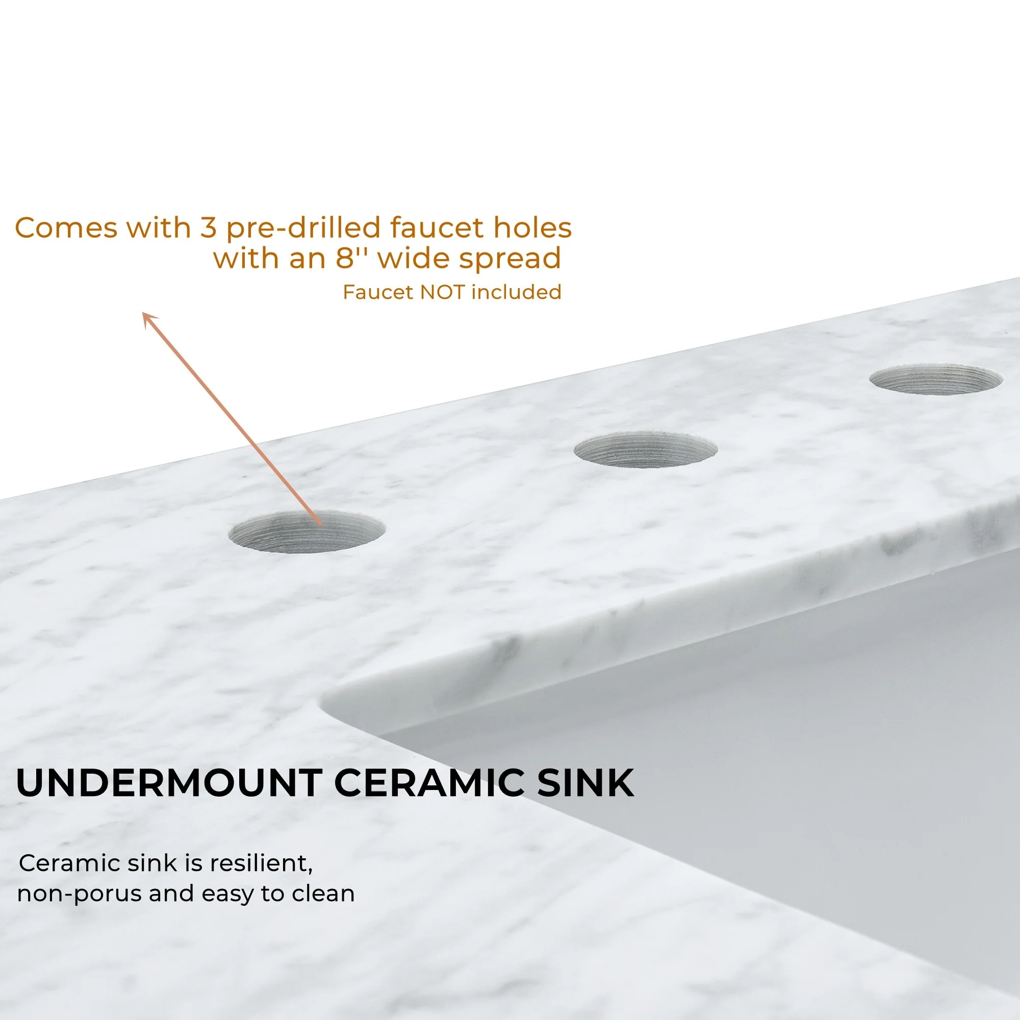 TEHOME Kliti 26'' Free-standing Single Bathroom Vanity with Carrara Marble Vanity Top