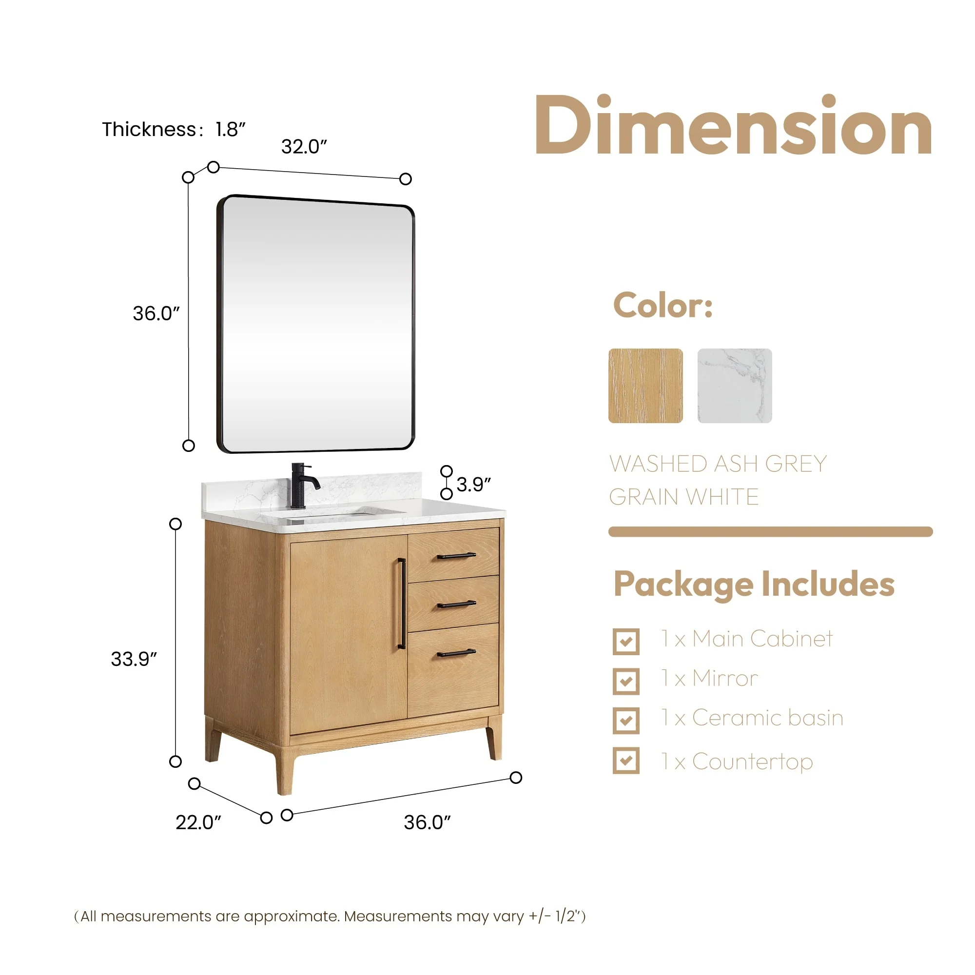 Gara Single Bath Vanity with Composite Stone Top and Mirror